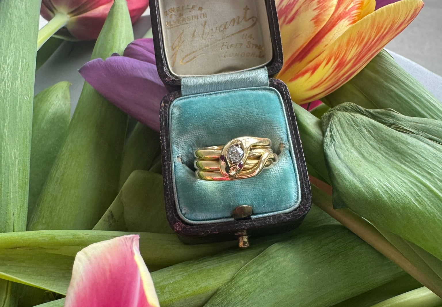 18CT MID CENTURY DIAMOND AND RUBY COILED SNAKE RING image 6