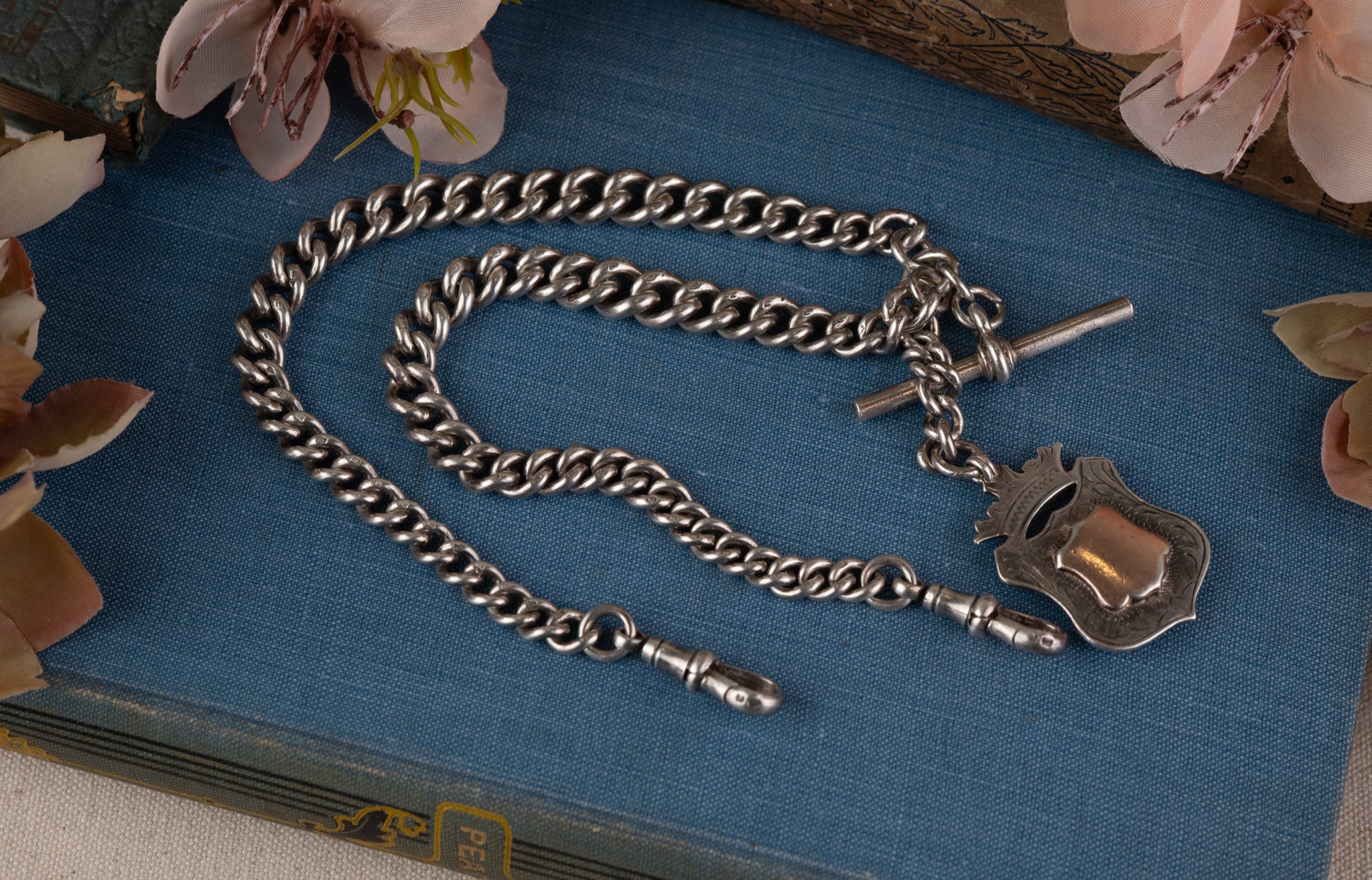 VICTORIAN HEAVY SILVER DOUBLE ALBERT CHAIN image 3