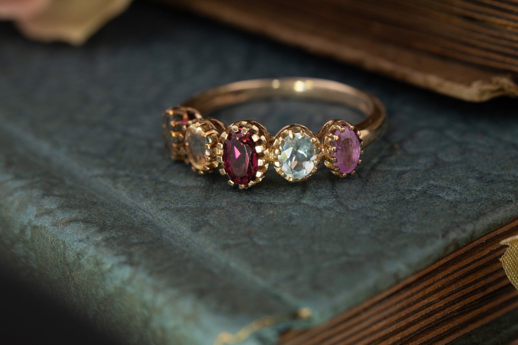 9CT GOLD MULTI GEMSTONE STACKING RING image 0
