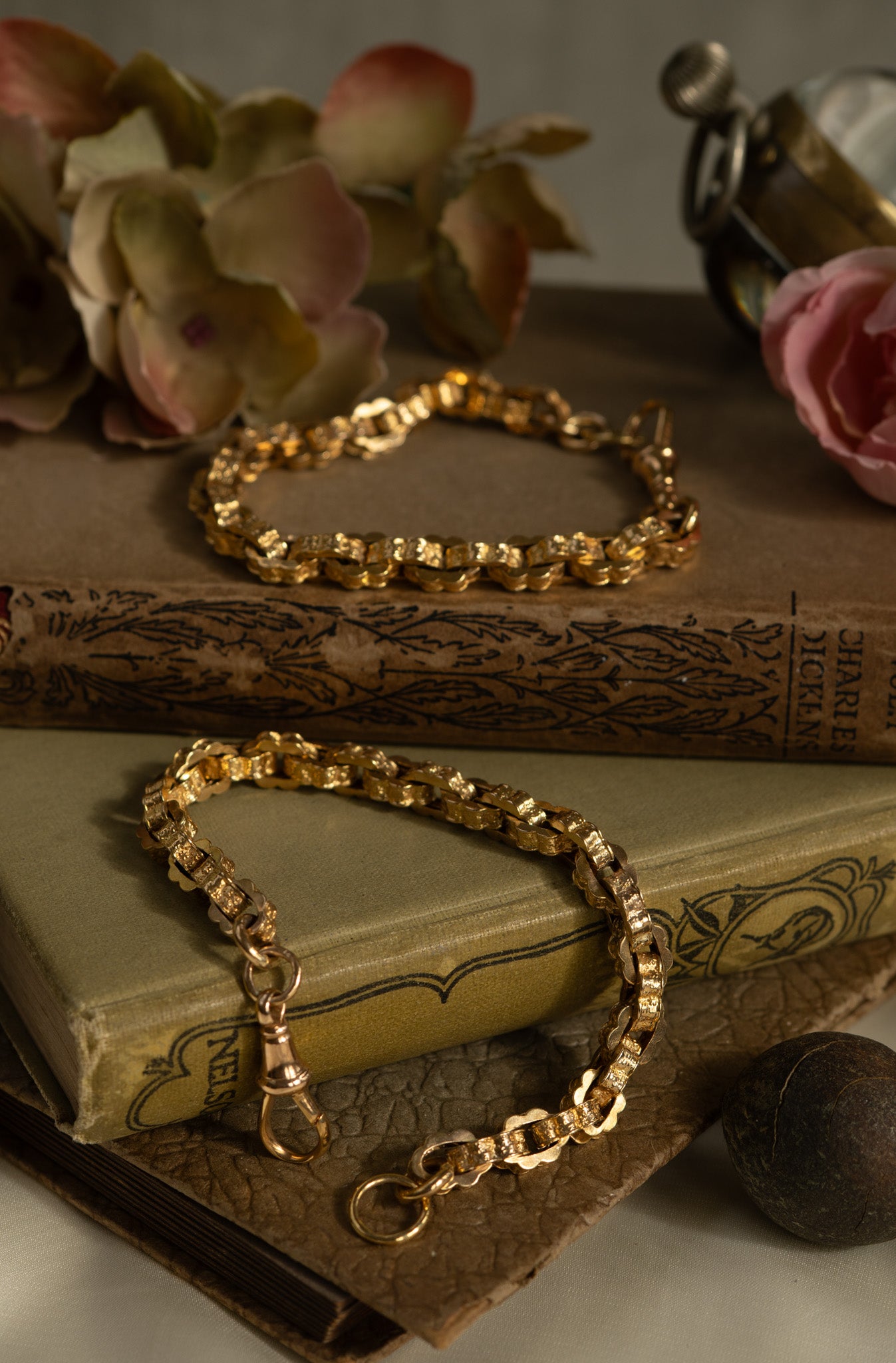 ANTIQUE 9 CT SCALLOPED EDGE BRACELETS WITH ALBERT CLASP - reserved
