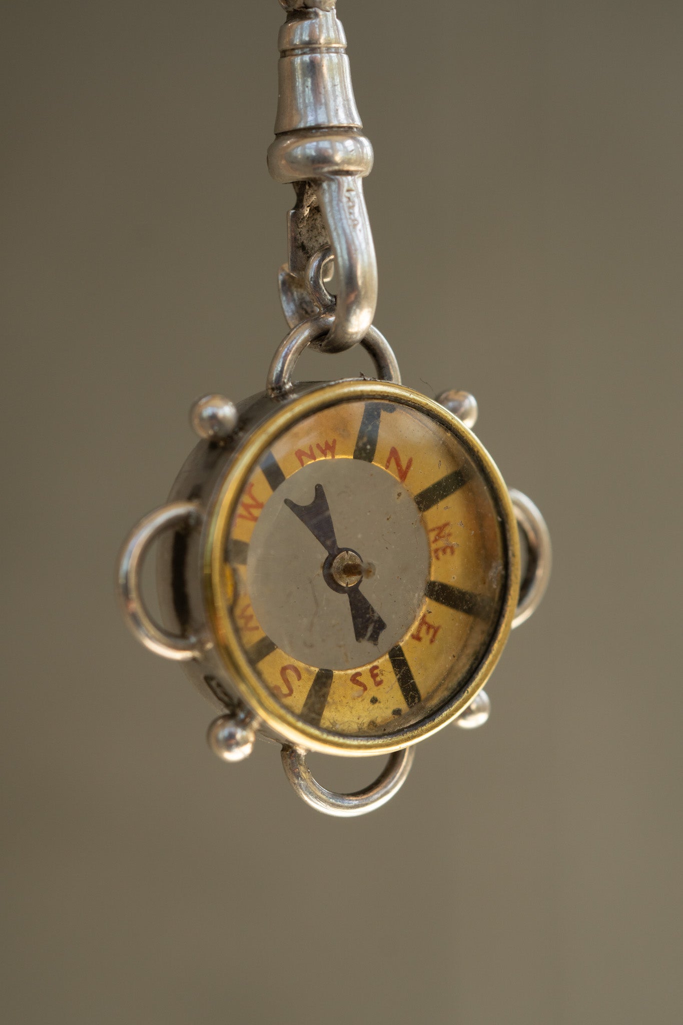 ANTIQUE SILVER SHIPS WHEEL COMPASS
