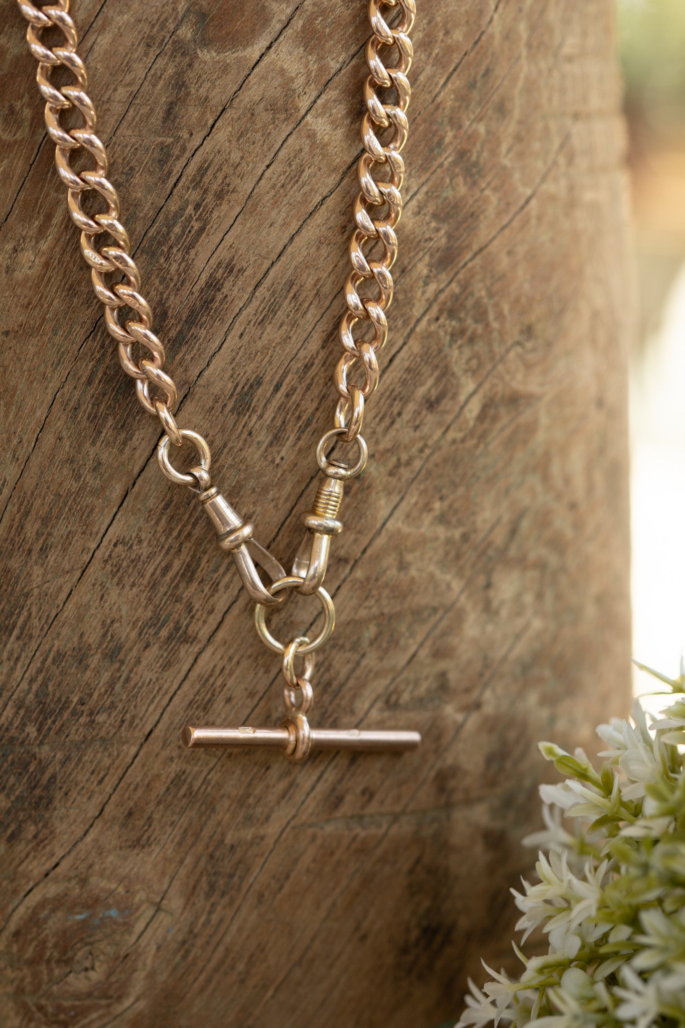 ANTIQUE 9CT GOLD DOUBLE ALBERT CHAIN WITH REMOVABLE T BAR