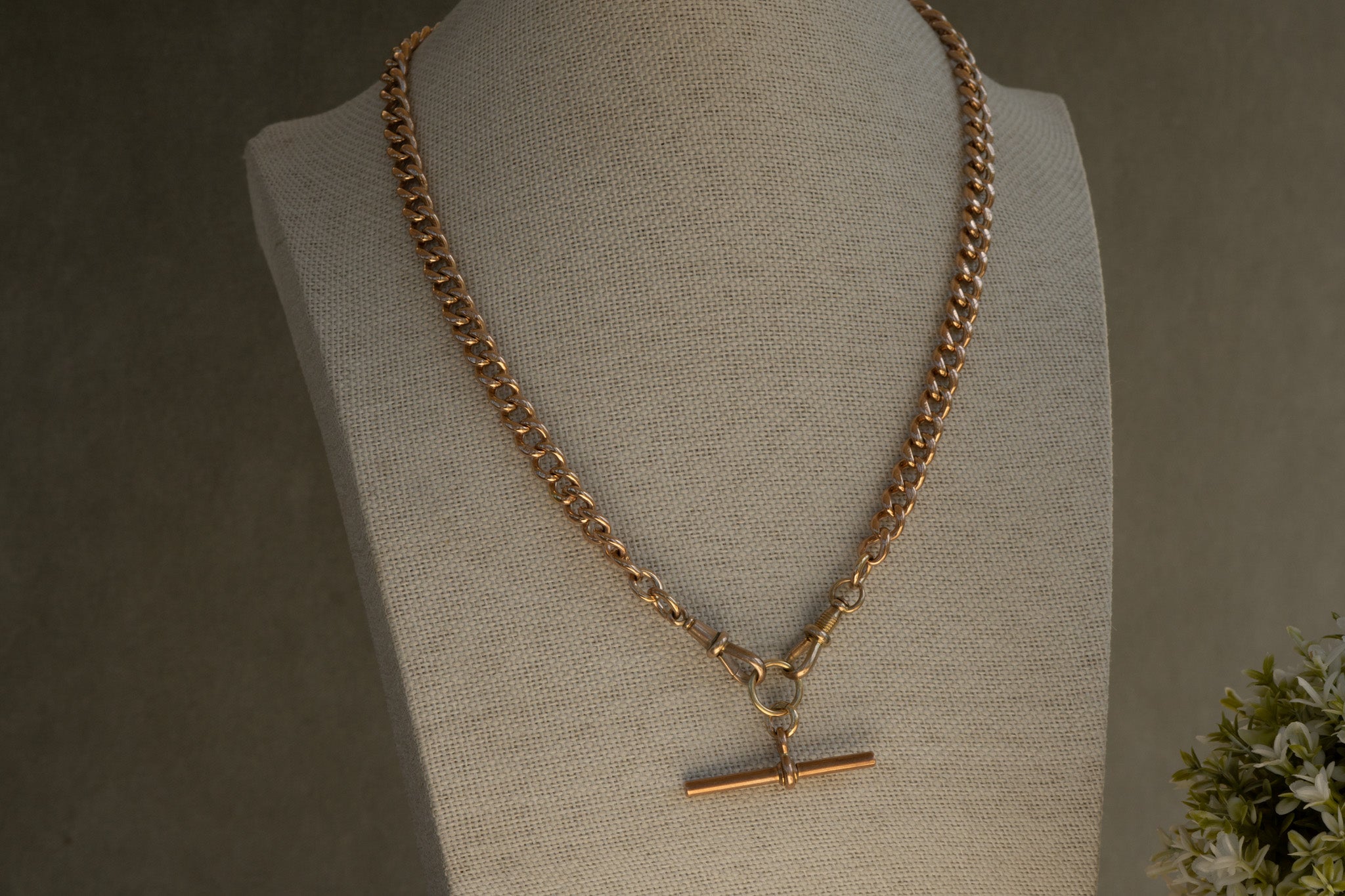 ANTIQUE 9CT GOLD DOUBLE ALBERT CHAIN WITH REMOVABLE T BAR
