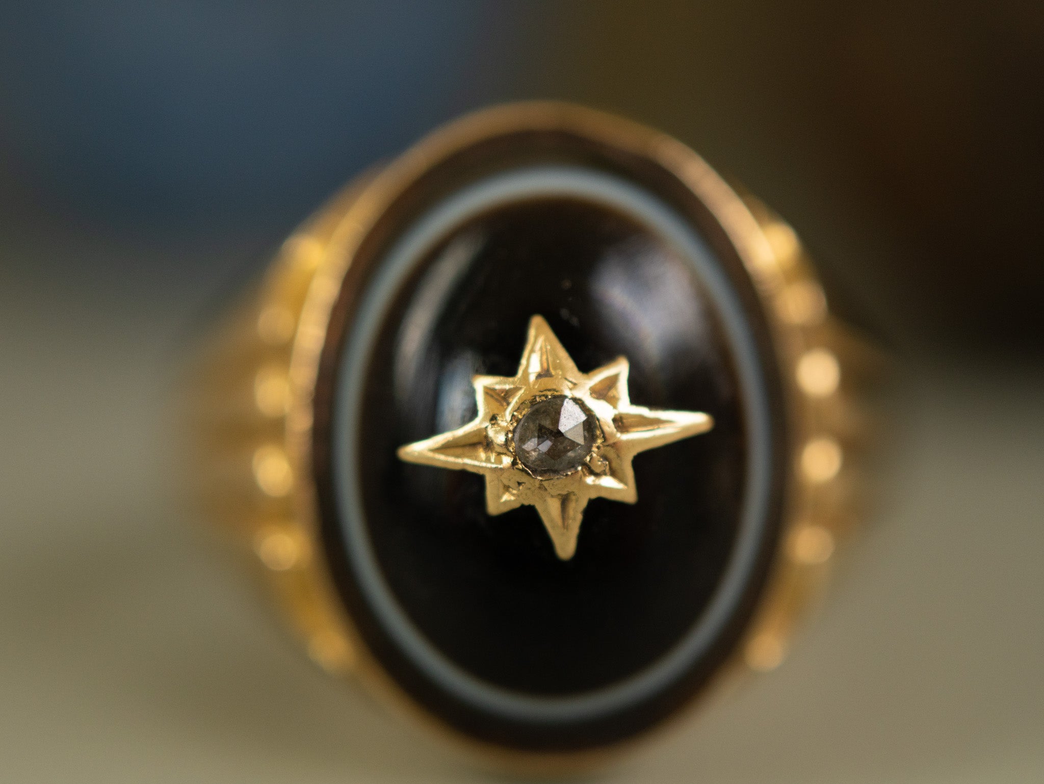 Victorian 18ct Gold Banded Agate and Diamond Ring, Henry Griffiths and Sons