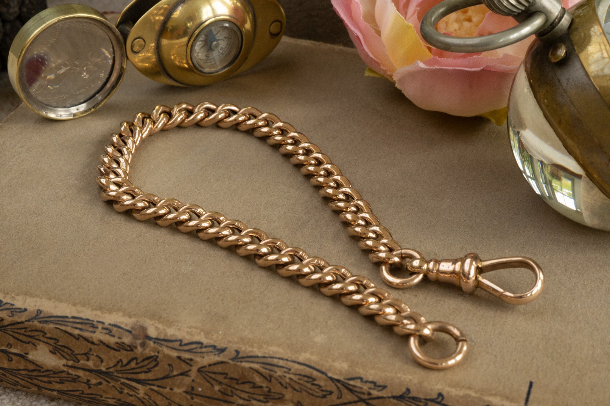 Antique 9ct Gold Curb Bracelet with John Goffe and Son Albert Clasp, Birmingham