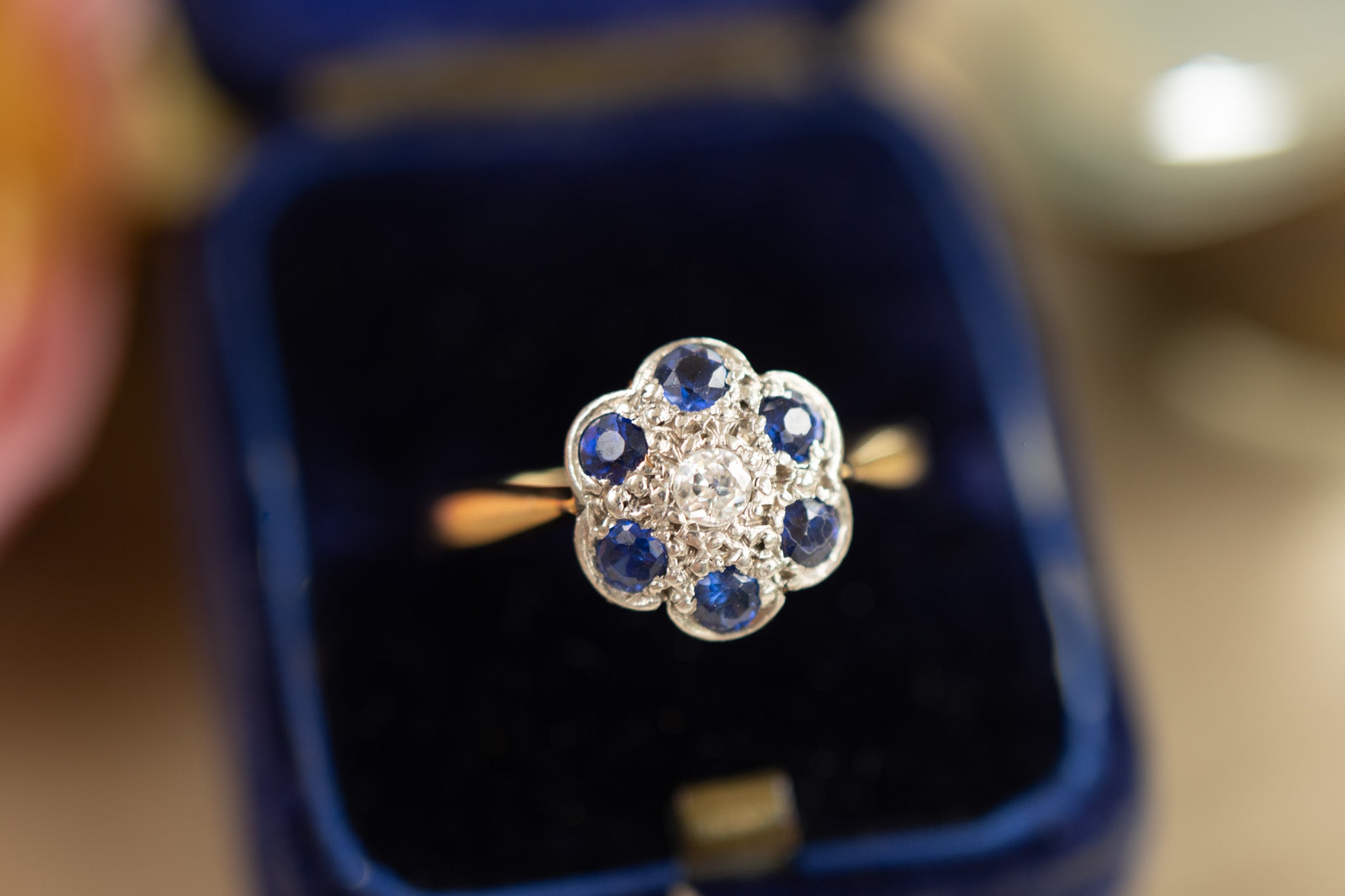 Edwardian old cut diamond and sapphire 18ct gold and platinum ring