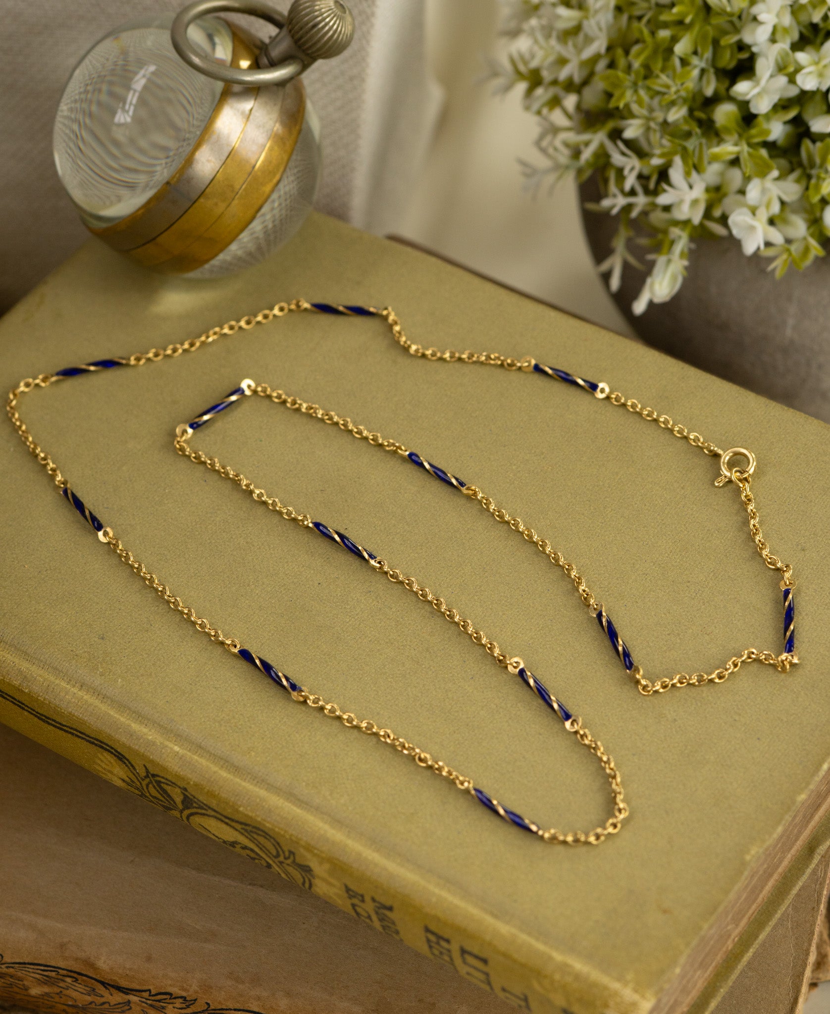VIVID 14CT BLUE ENAMEL BARREL LINK CHAIN