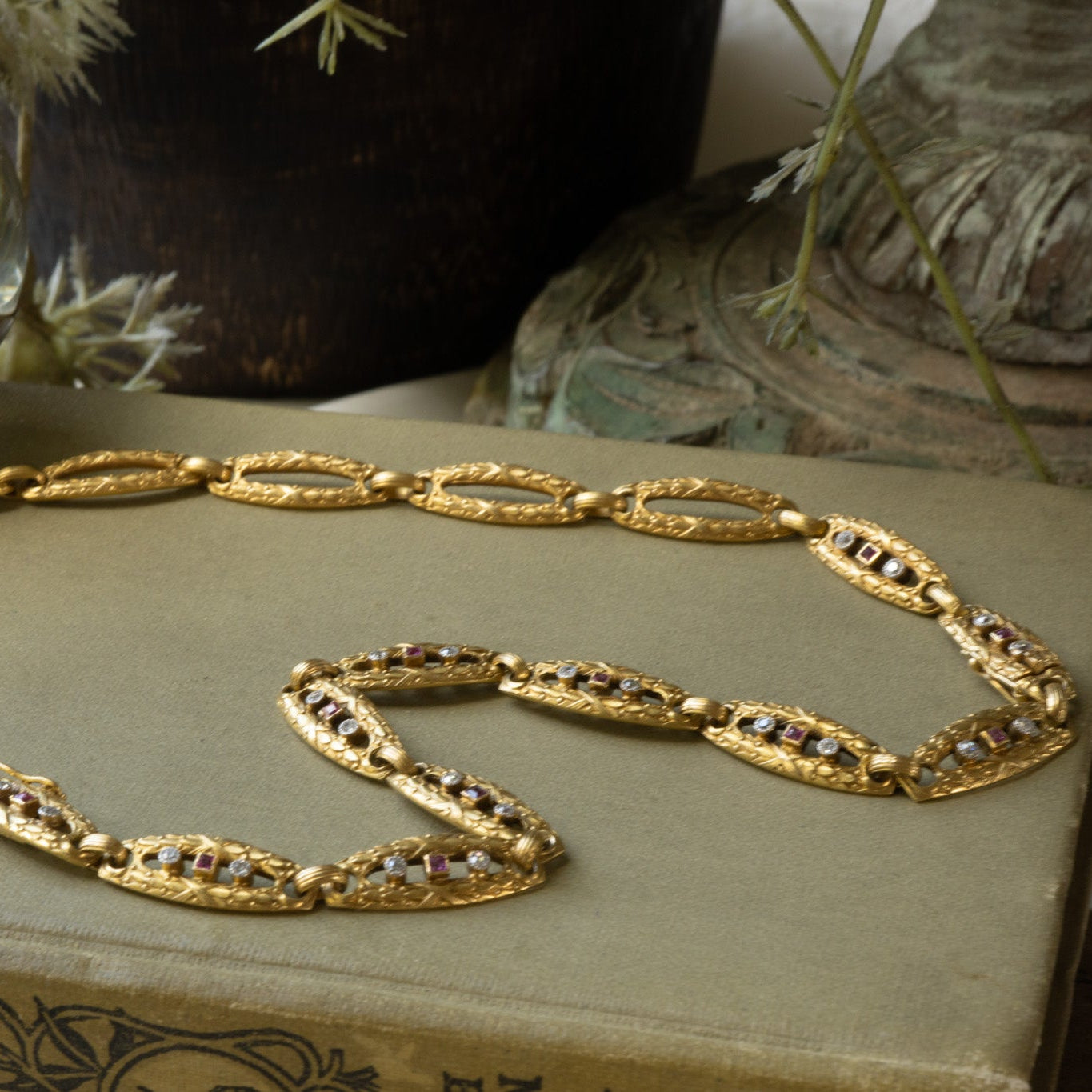 French Antique 18ct Gold Belle Époque Ruby and Diamond Convertible Necklace - Bracelet