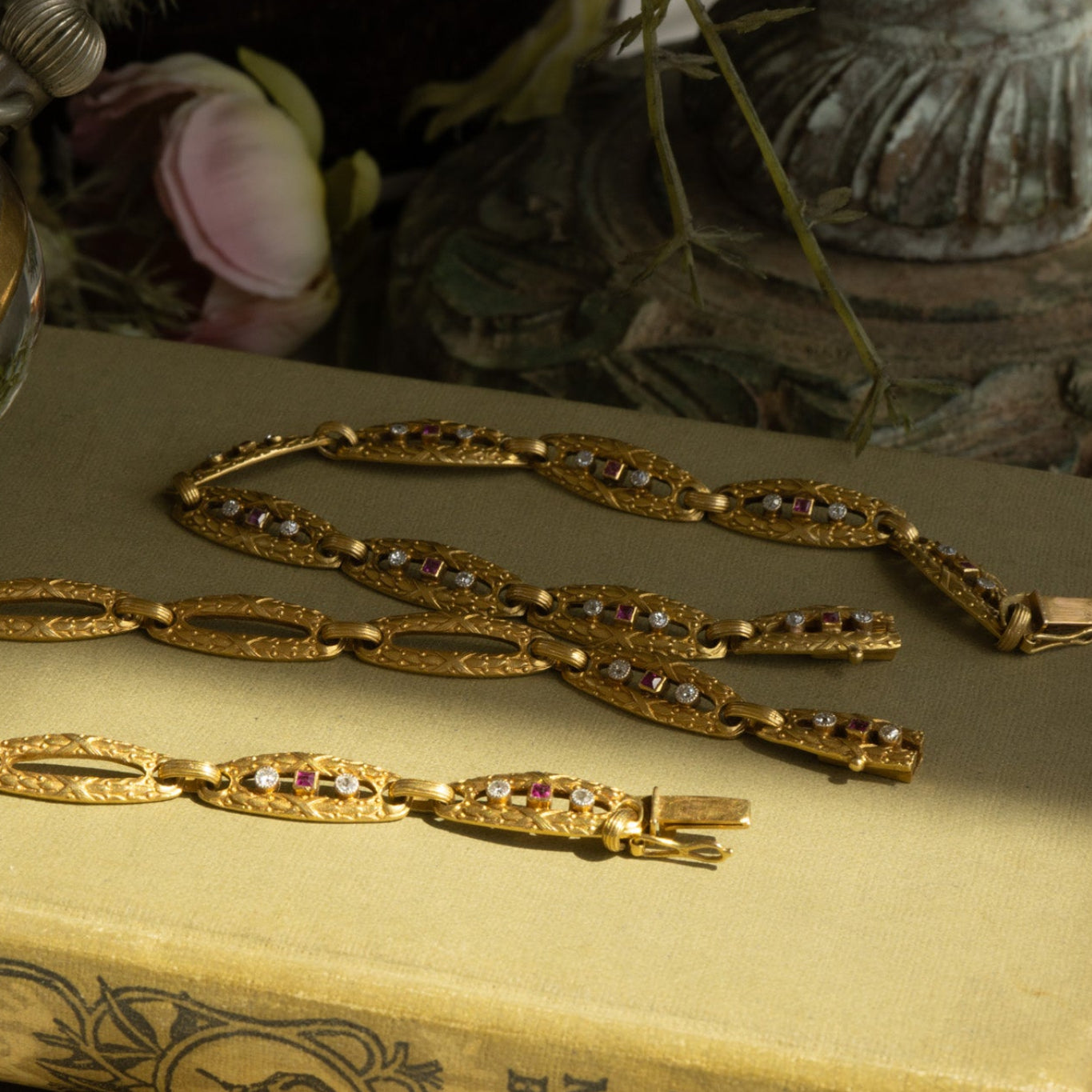 French Antique 18ct Gold Belle Époque Ruby and Diamond Convertible Necklace - Bracelet