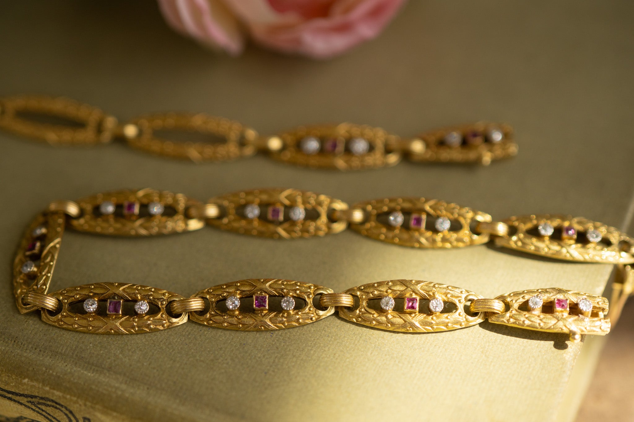 French Antique 18ct Gold Belle Époque Ruby and Diamond Convertible Necklace - Bracelet
