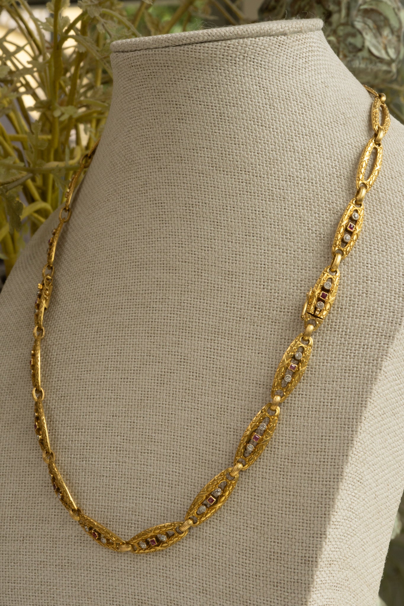 French Antique 18ct Gold Belle Époque Ruby and Diamond Convertible Necklace - Bracelet