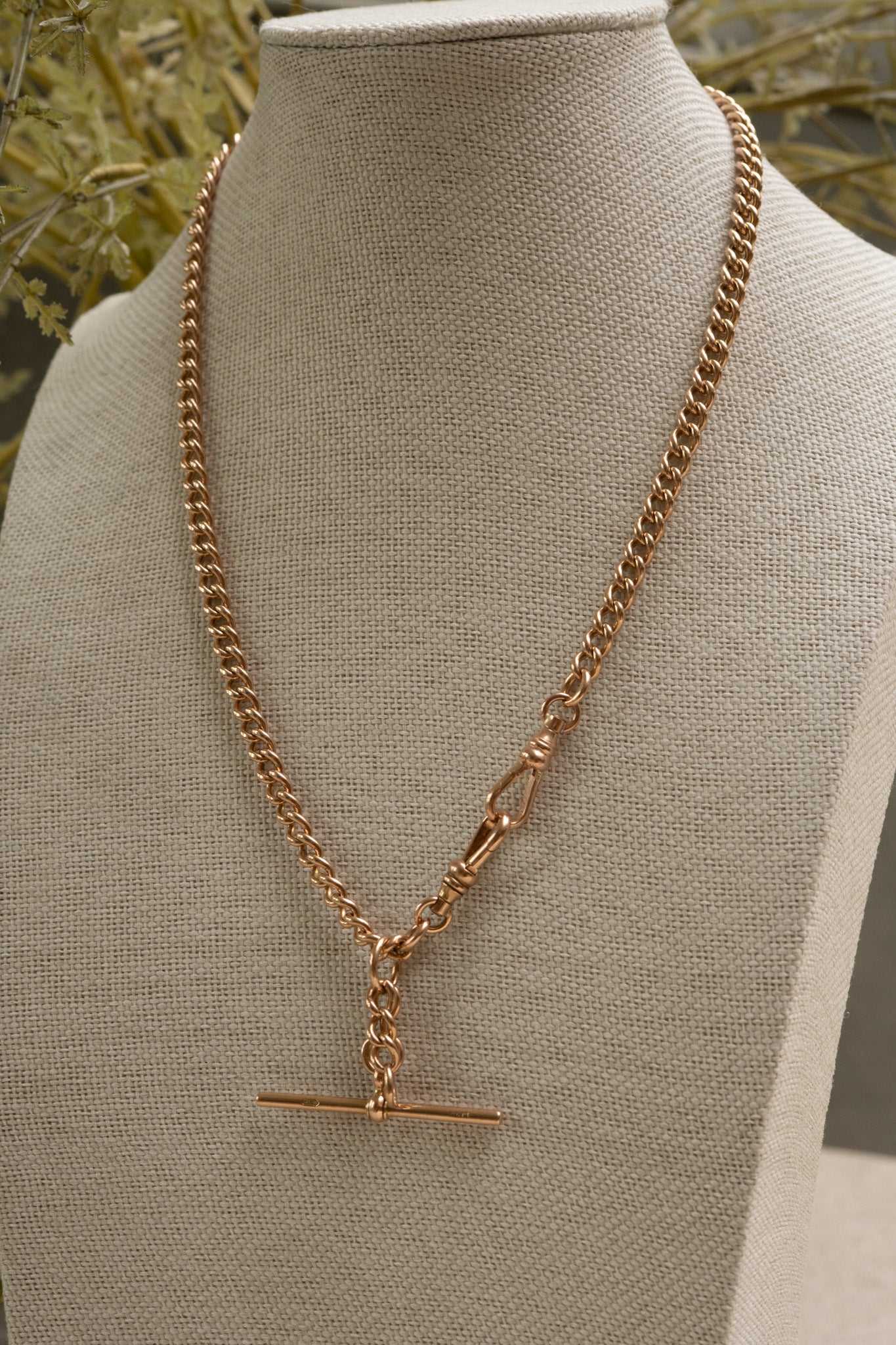 Antique Soft Peach Rose Double Albert Chain With Slideable T Bar. reserved