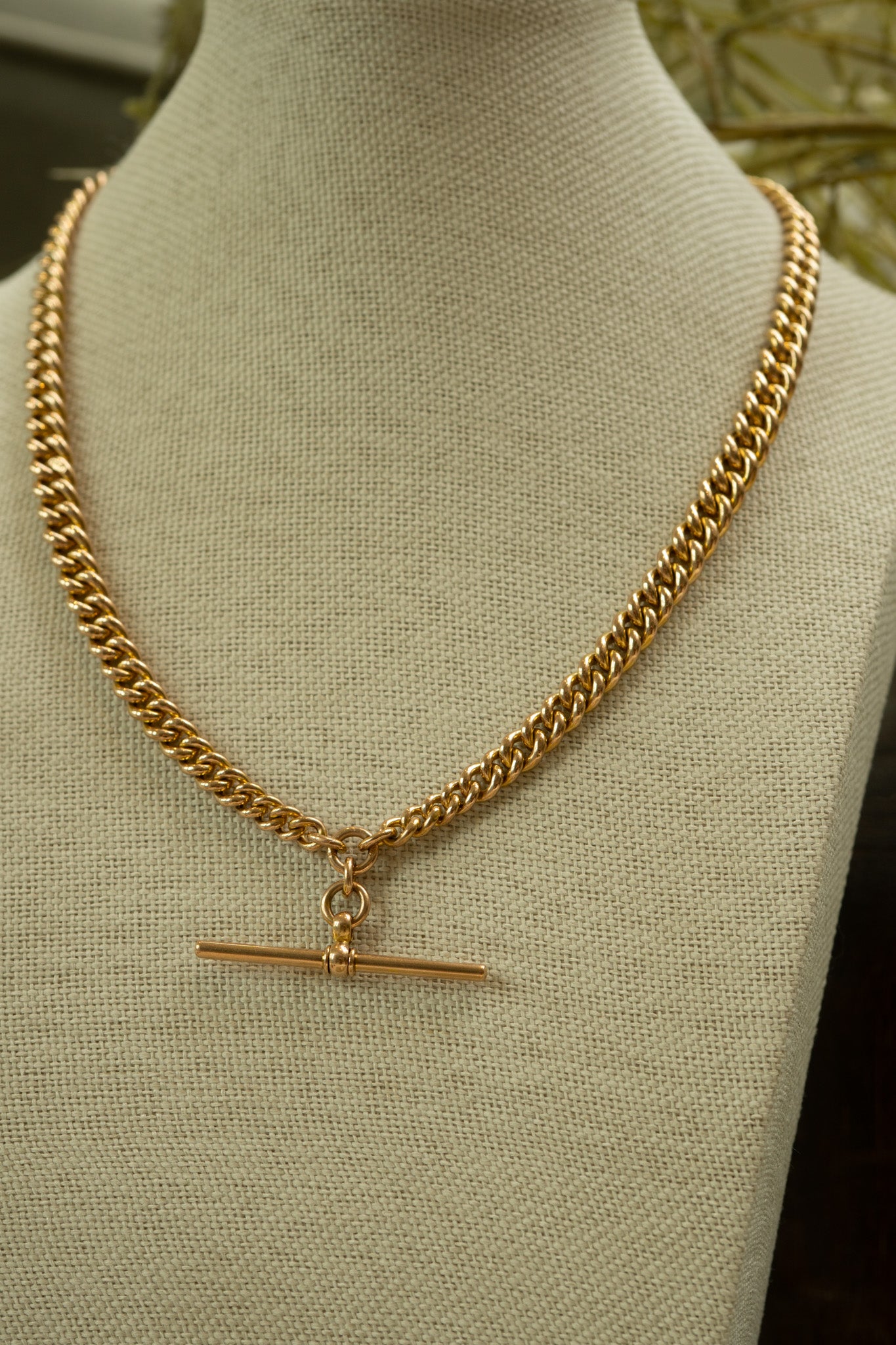 Antique 9ct Yellow Gold Graduated Tight Curb Double Albert Chain Wth T Bar