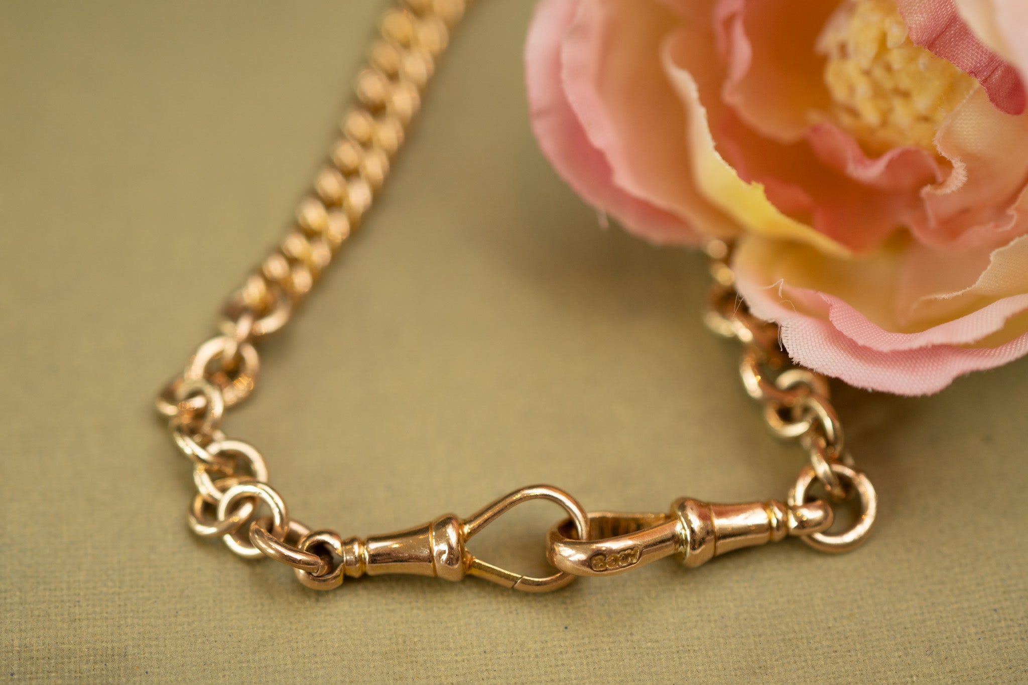 Antique 9ct Yellow Gold Graduated Tight Curb Double Albert Chain Wth T Bar