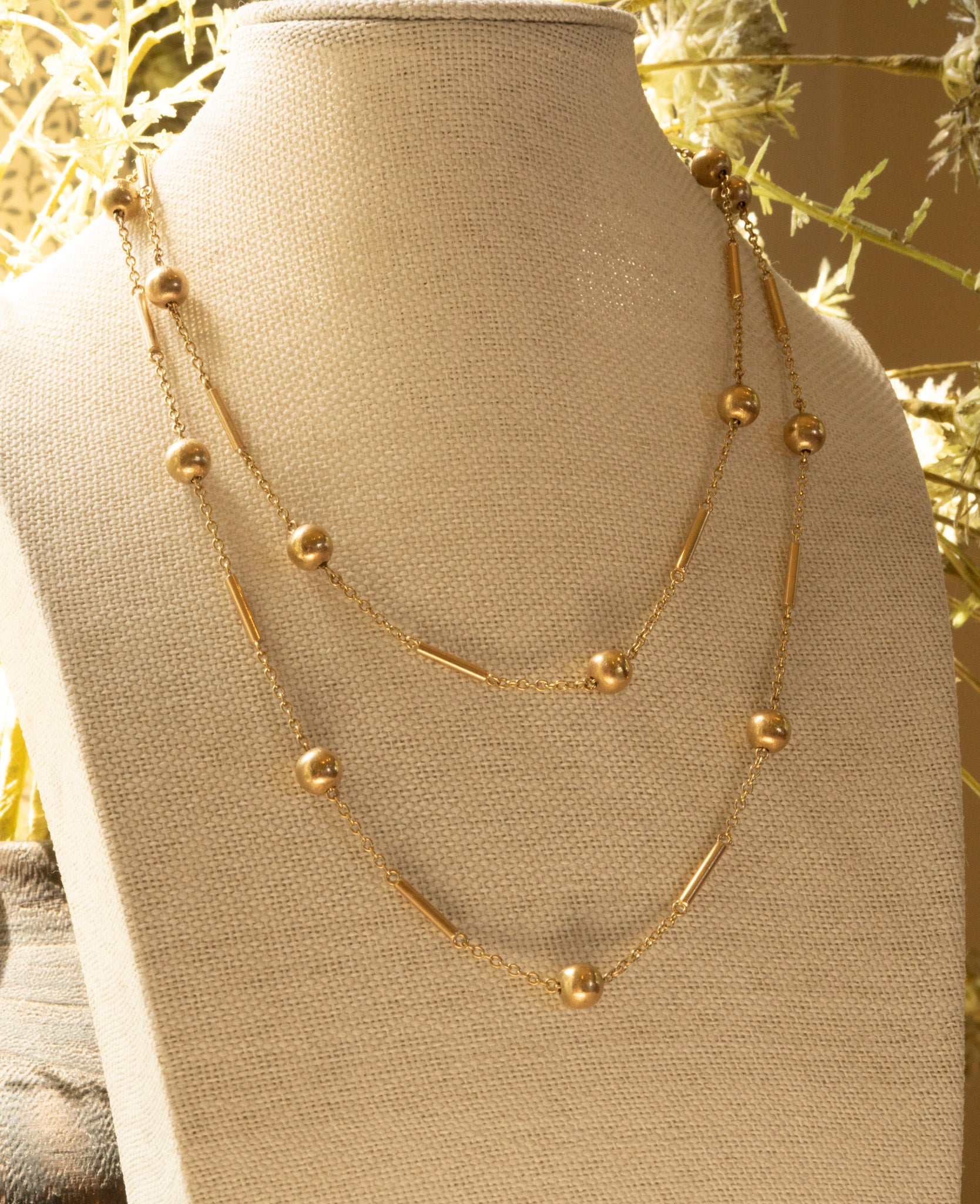 VINTAGE 9CT GOLD BALL BAR AND CABLE LINK CHAIN