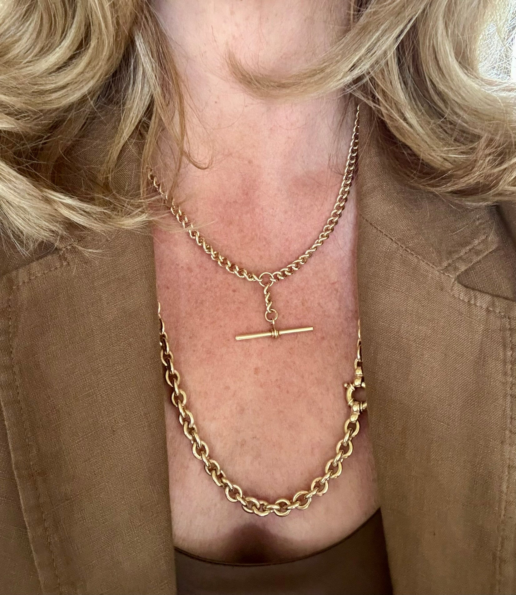 9ct gold Double Albert Chain with T bar
