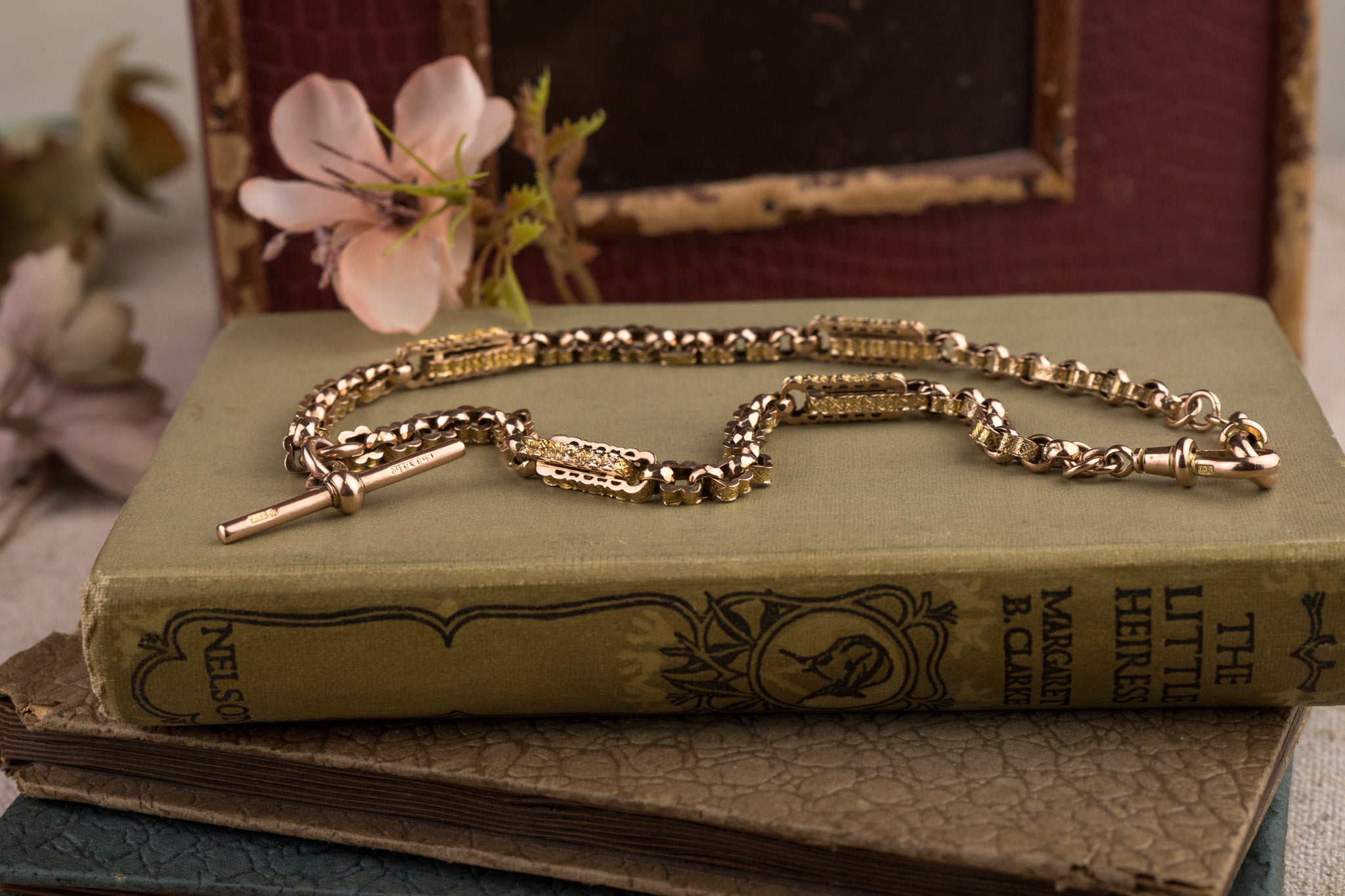 ANTIQUE 9CT GOLD LATE VICTORIAN FANCY DOUBLE TROMBONE ALBERT CHAIN - 26.6G image 6