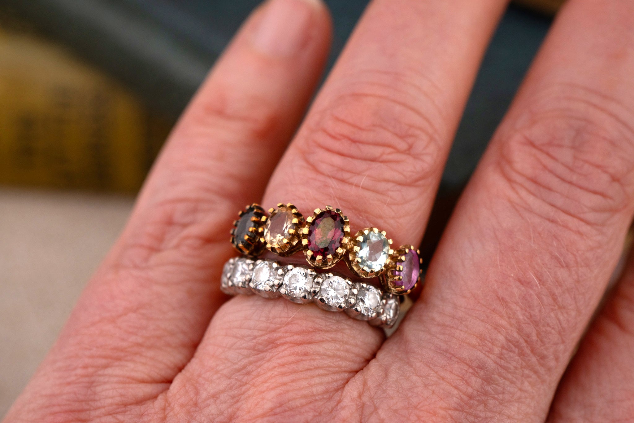 9CT GOLD MULTI GEMSTONE STACKING RING image 3