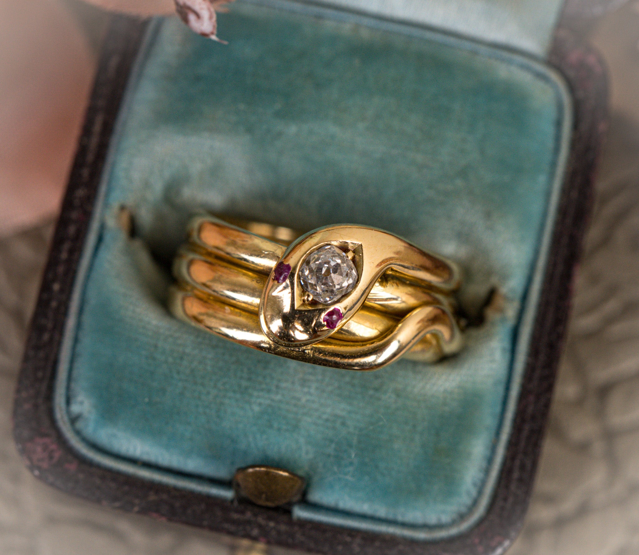 18CT MID CENTURY DIAMOND AND RUBY COILED SNAKE RING image 0