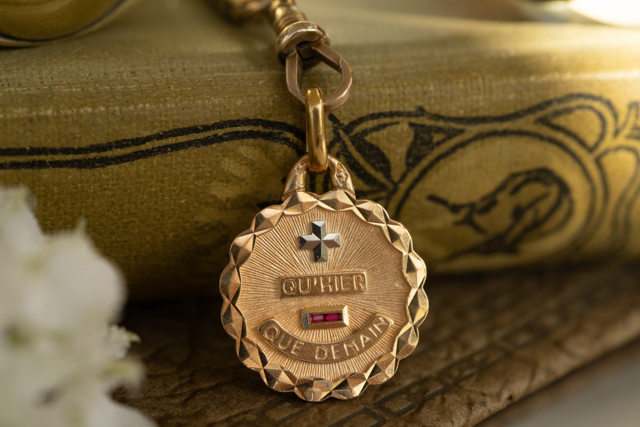 FRENCH AUGIS PLUS QU'HIER RUBY LOVE MEDAL 18CT GOLD