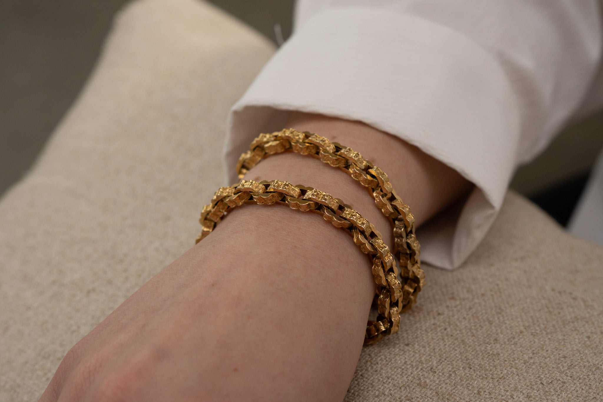 ANTIQUE 9 CT SCALLOPED EDGE BRACELETS WITH ALBERT CLASP - reserved