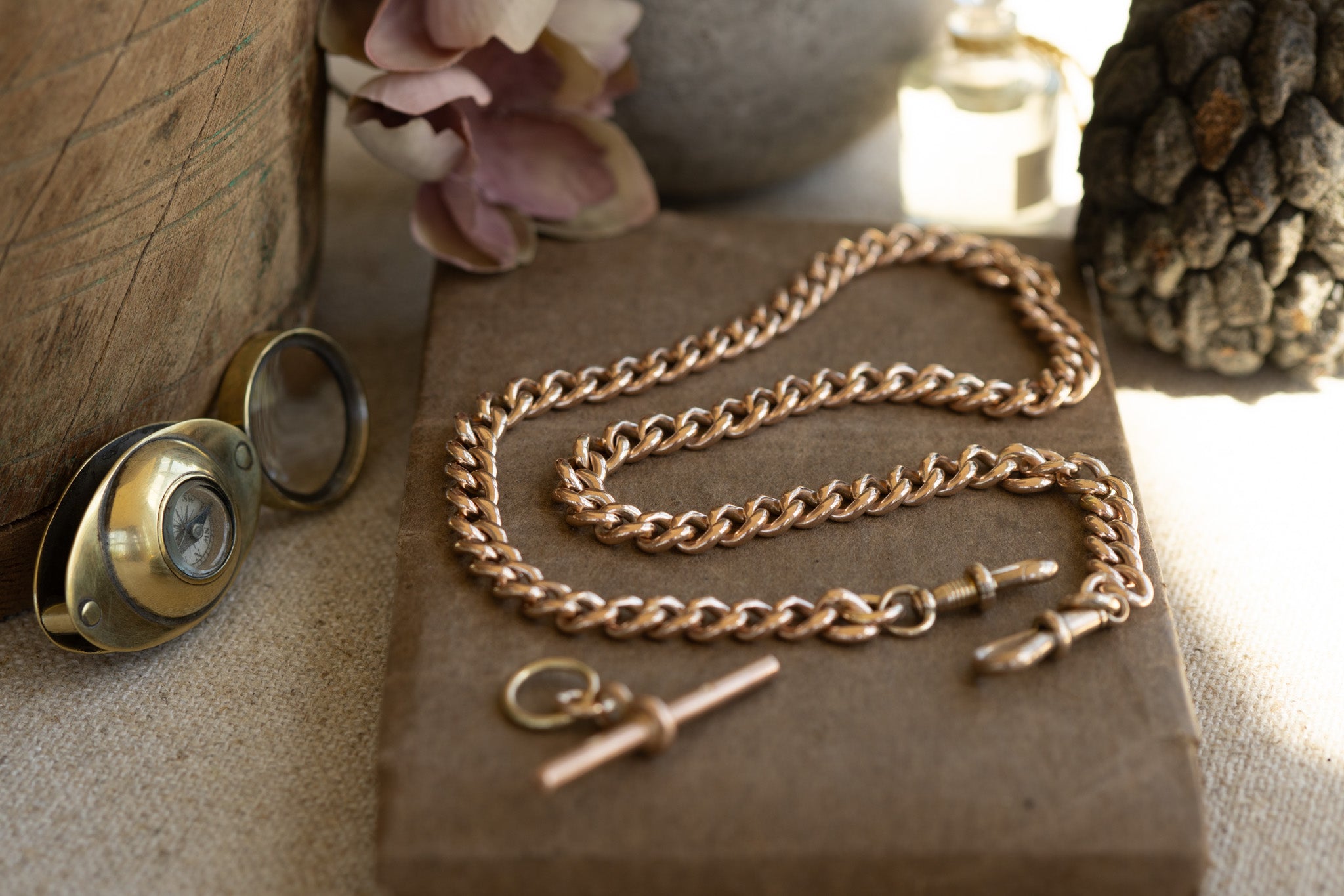 ANTIQUE 9CT GOLD DOUBLE ALBERT CHAIN WITH REMOVABLE T BAR