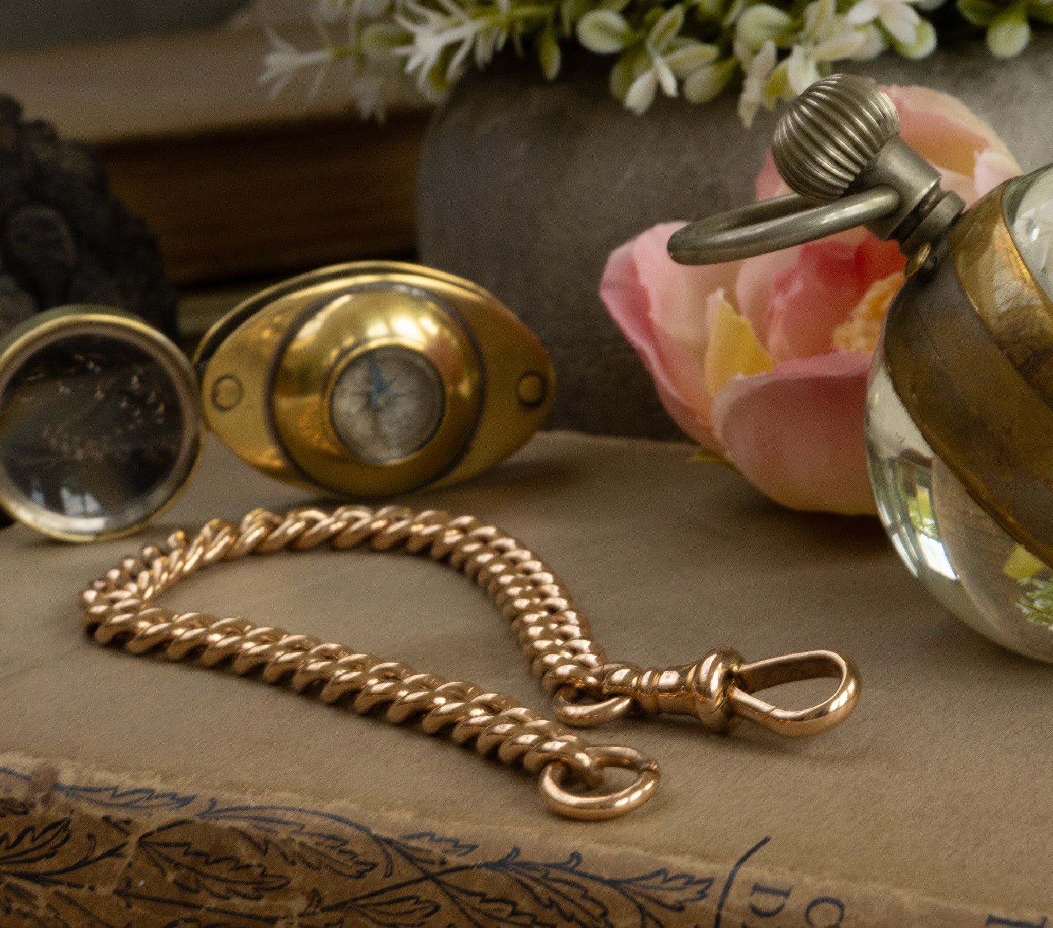 Antique 9ct Gold Curb Bracelet with John Goffe and Son Albert Clasp, Birmingham