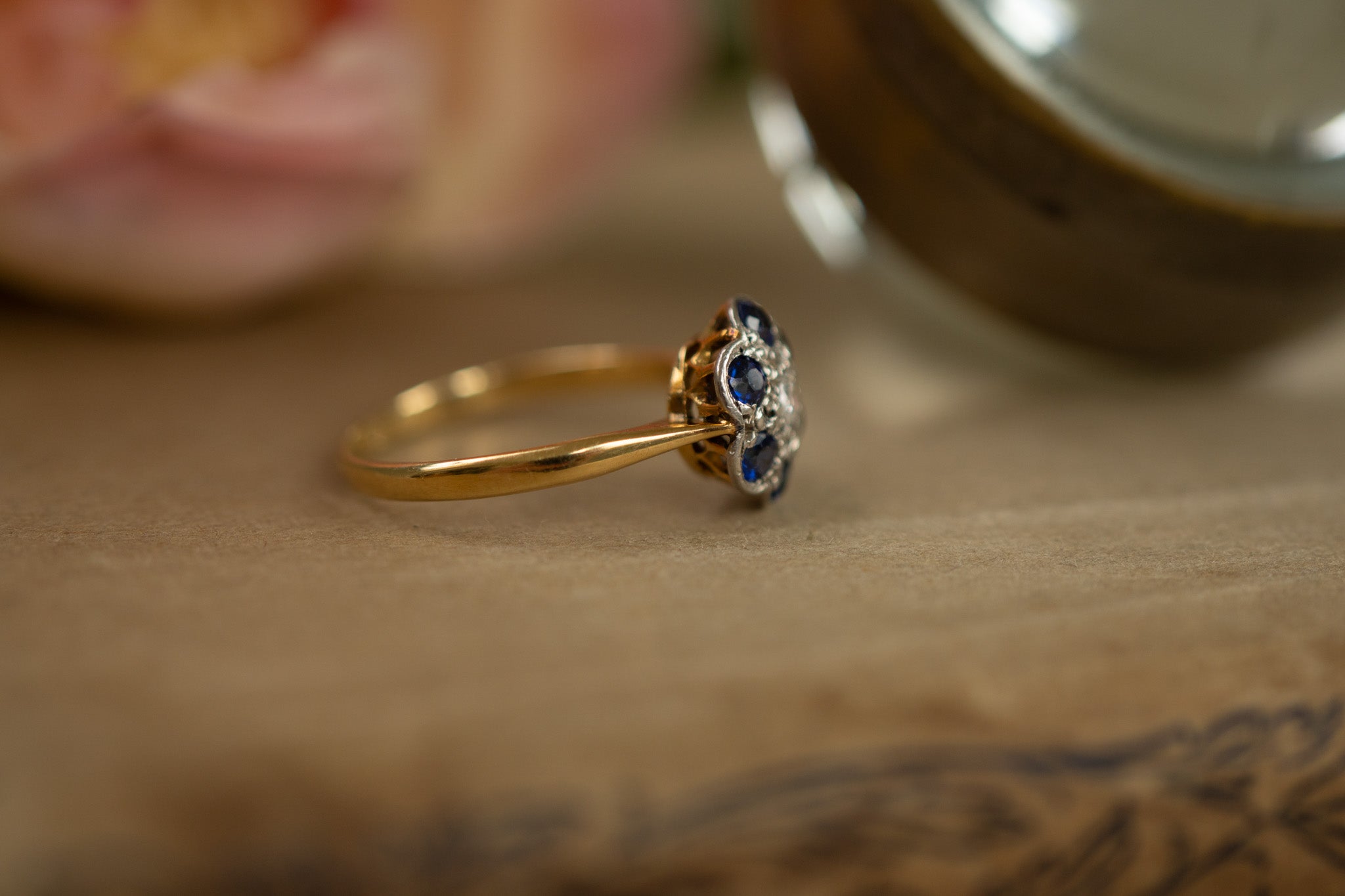 Edwardian old cut diamond and sapphire 18ct gold and platinum ring