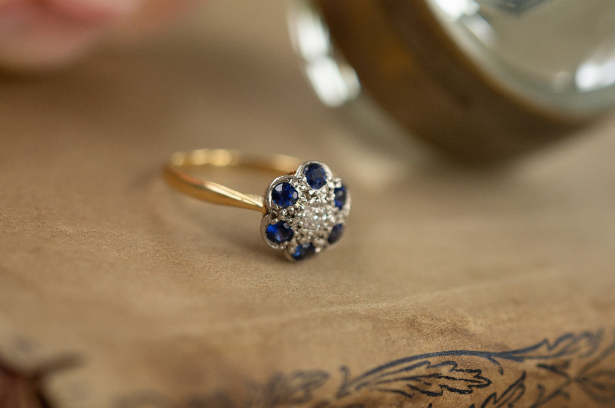 Edwardian old cut diamond and sapphire 18ct gold and platinum ring
