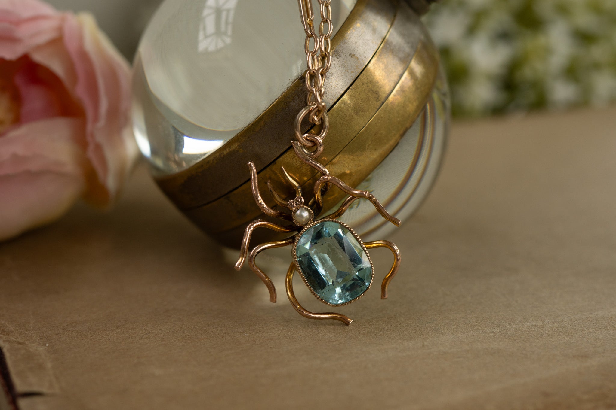 VICTORIAN 9CT GOLD PASTE AND PEARL SPIDER PENDANT