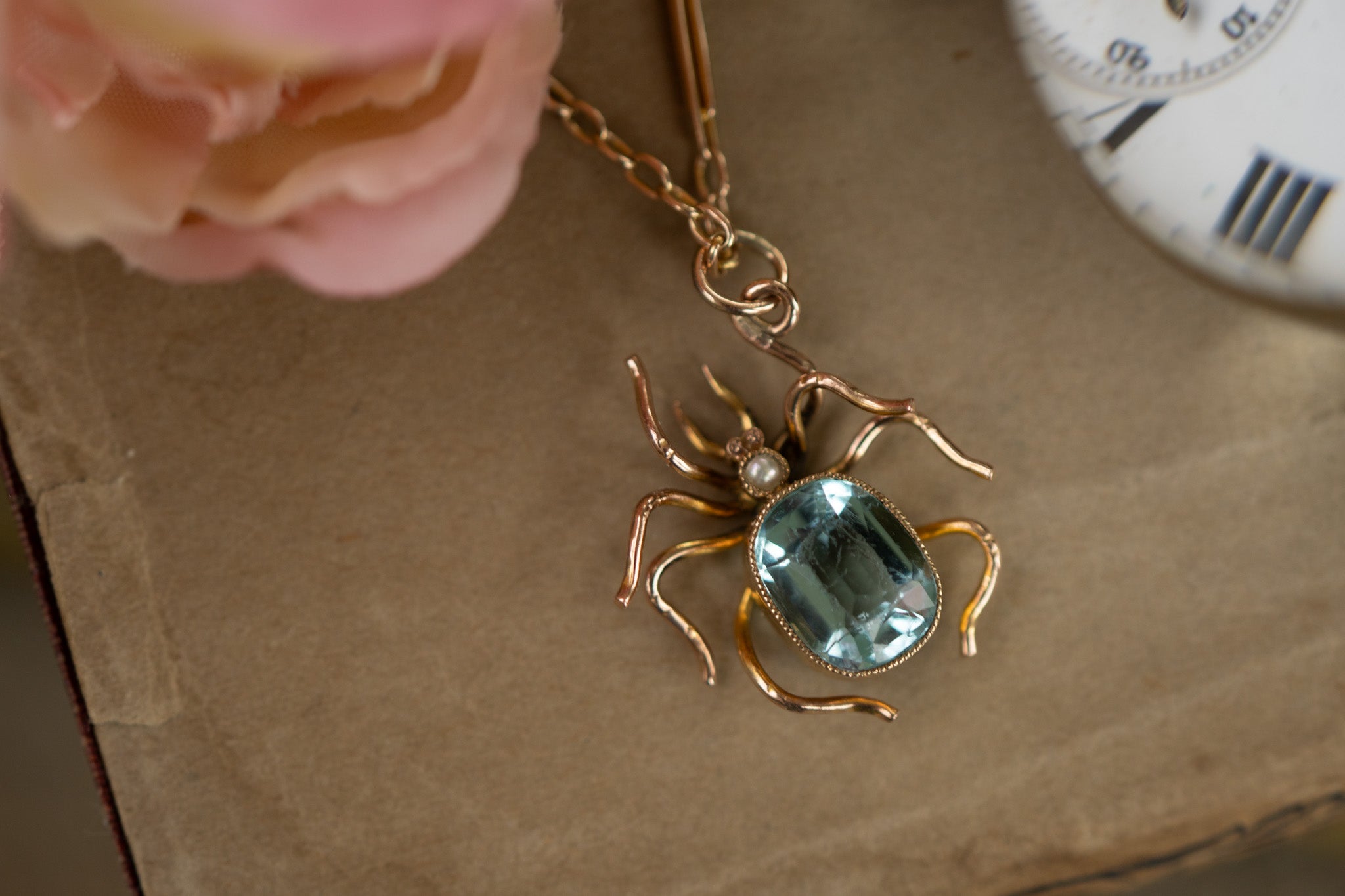 VICTORIAN 9CT GOLD PASTE AND PEARL SPIDER PENDANT
