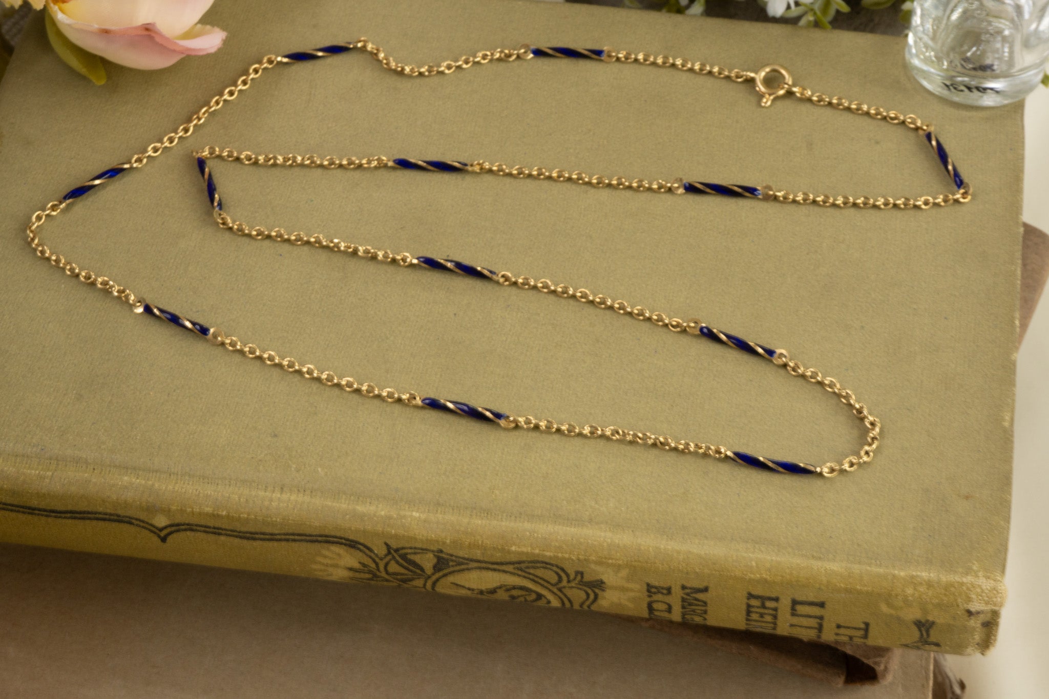 VIVID 14CT BLUE ENAMEL BARREL LINK CHAIN