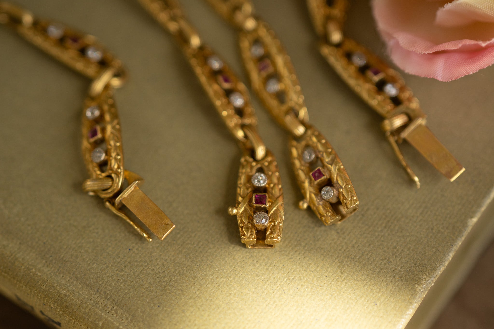 French Antique 18ct Gold Belle Époque Ruby and Diamond Convertible Necklace - Bracelet