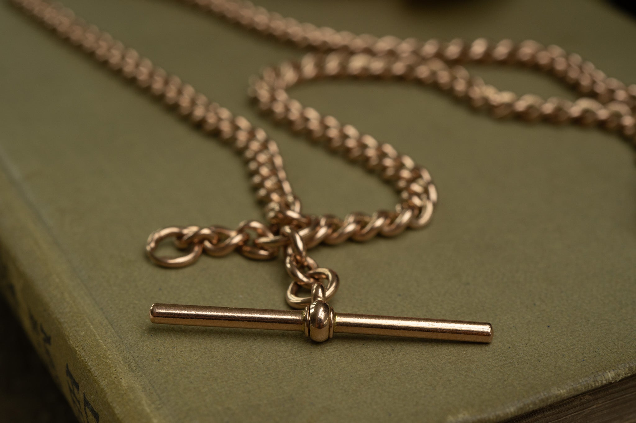 Antique Soft Peach Rose Double Albert Chain With Slideable T Bar. reserved