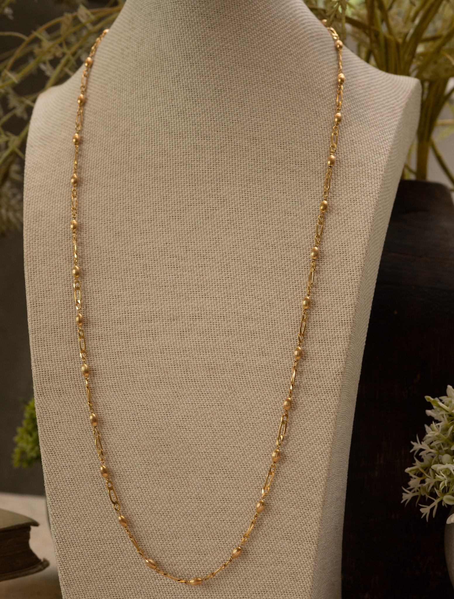 Vintage 9ct Gold Fluted Bead and Twisted Link Chain, London 1992