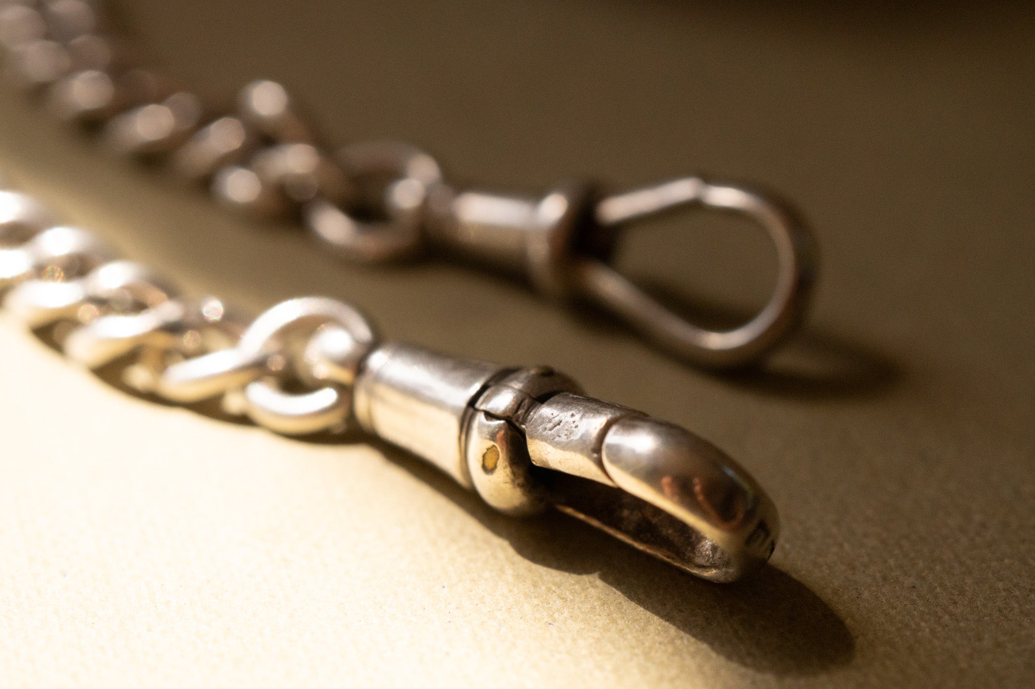 Antique Sterling Silver Graduated Curb Double Albert Chain with T  Bar
