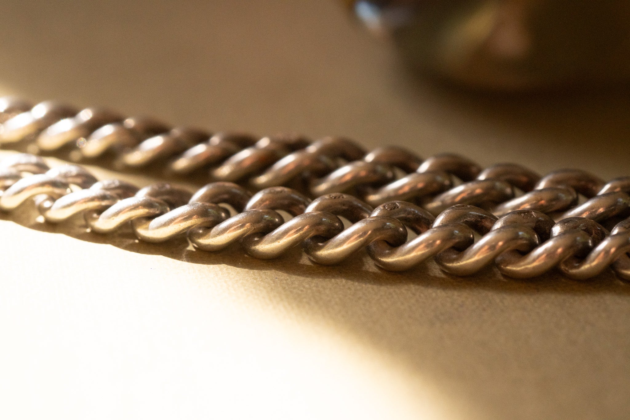 Antique Sterling Silver Graduated Curb Double Albert Chain with T  Bar