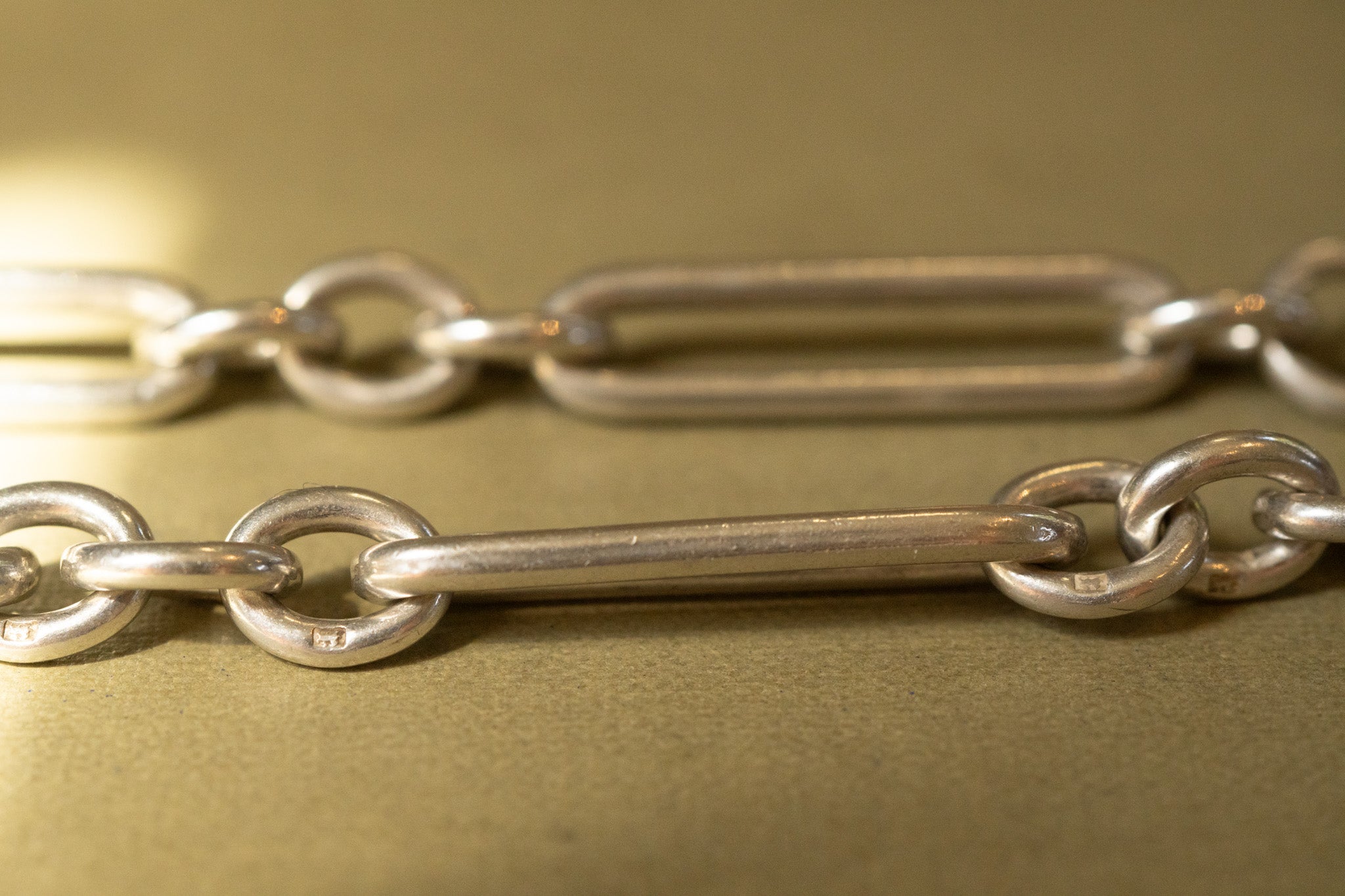 ANTIQUE STERLING SILVER TROMBONE LINK DOUBLE ALBERT WITH SWIVEL T BAR