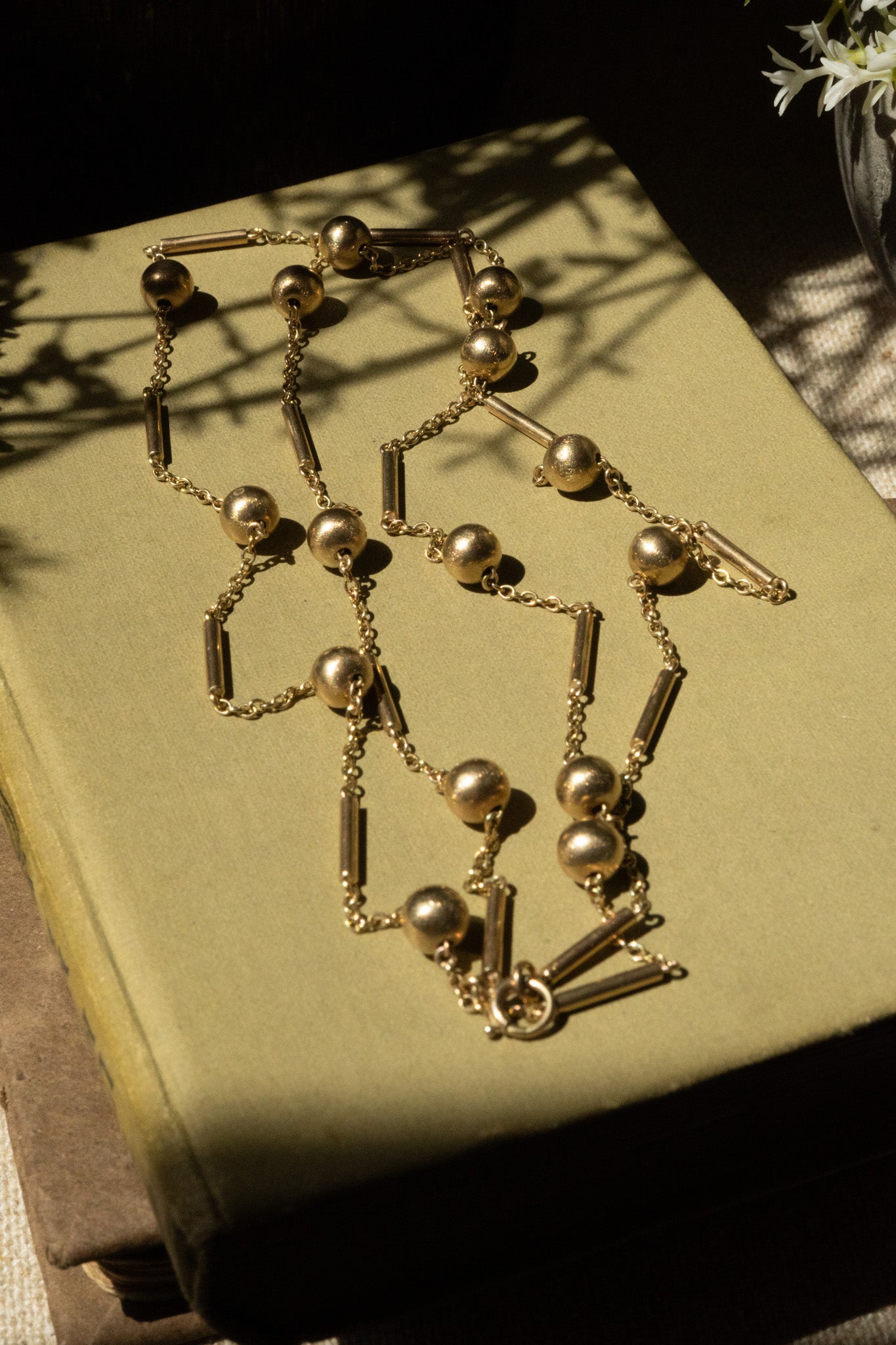 VINTAGE 9CT GOLD BALL BAR AND CABLE LINK CHAIN
