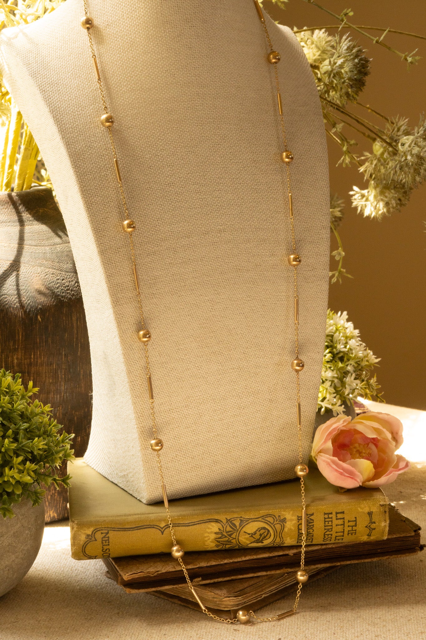 VINTAGE 9CT GOLD BALL BAR AND CABLE LINK CHAIN