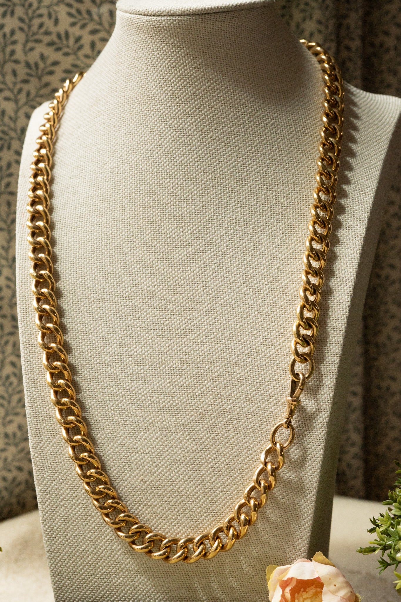ANTIQUE OVERSIZED CURB LINK ALBERT CHAIN 9CT YELLOW GOLD