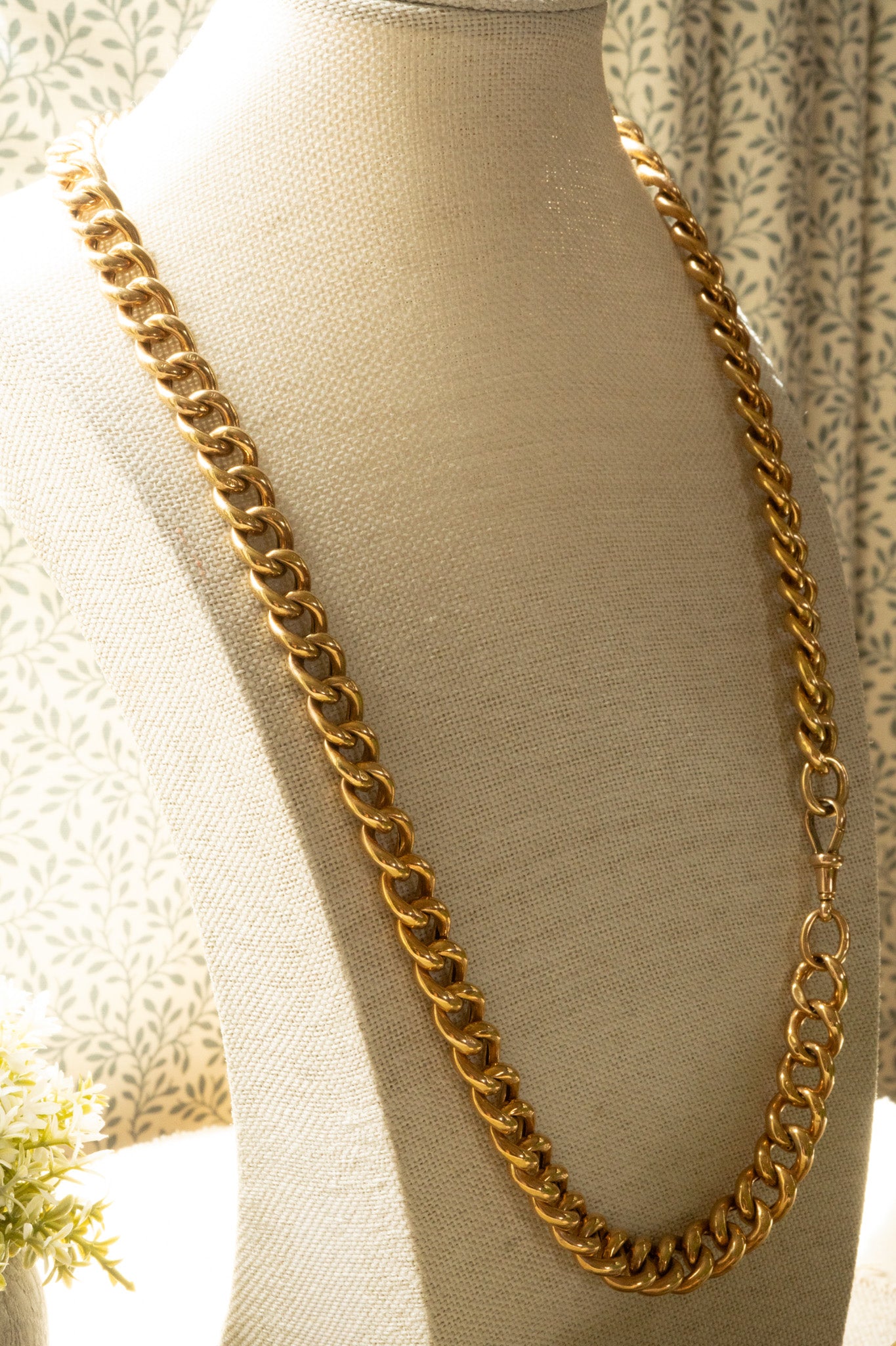 ANTIQUE OVERSIZED CURB LINK ALBERT CHAIN 9CT YELLOW GOLD