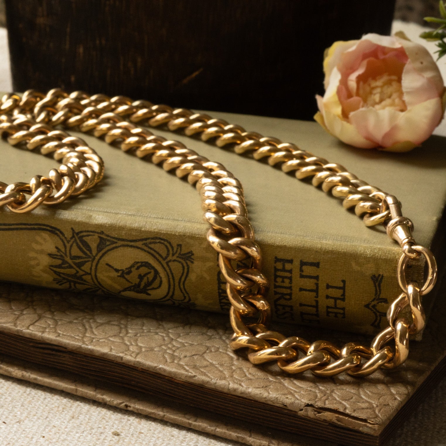 ANTIQUE OVERSIZED CURB LINK ALBERT CHAIN 9CT YELLOW GOLD