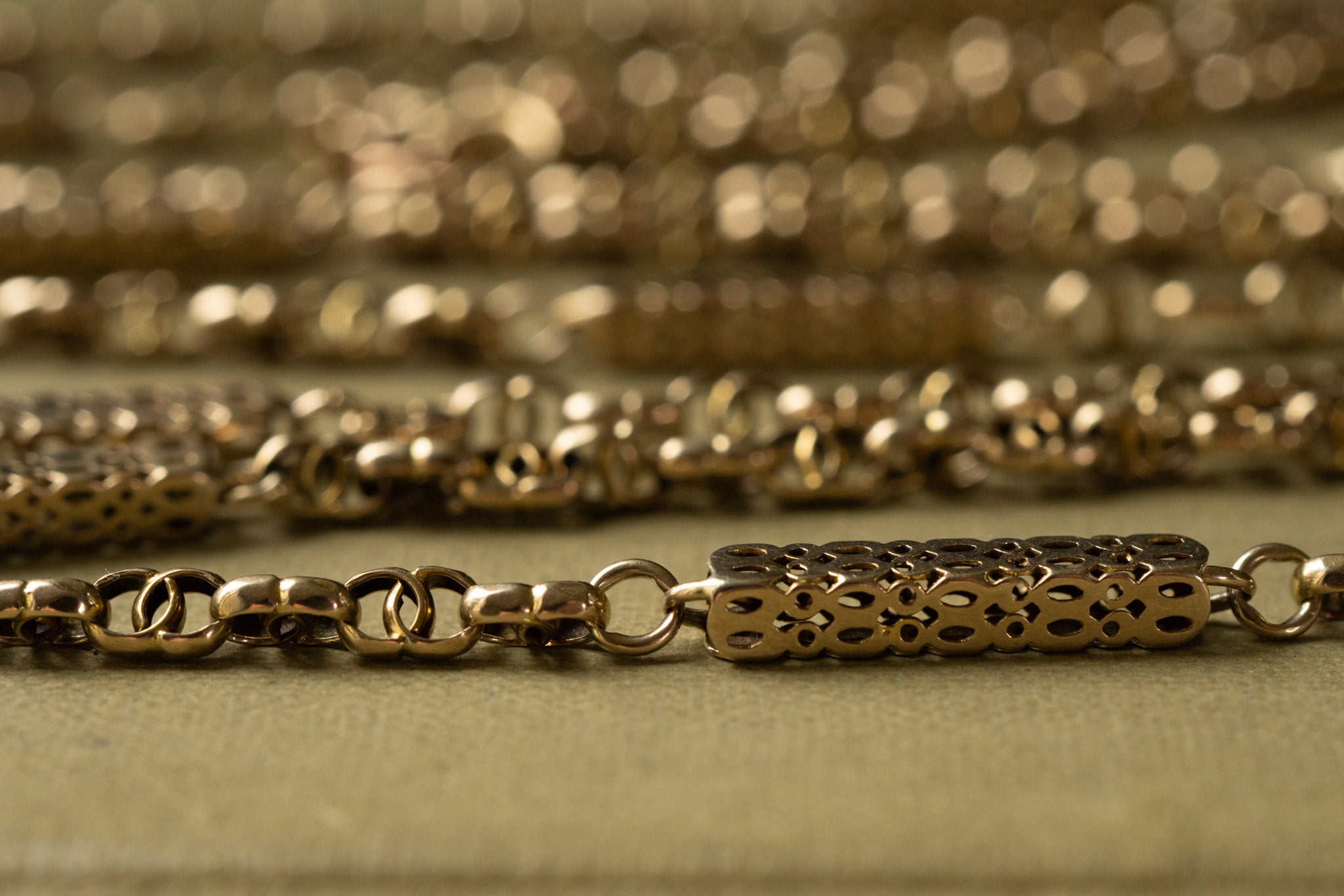 Victorian 9ct Gold Fancy Link Longuard Chain, Pierced Bar Links,