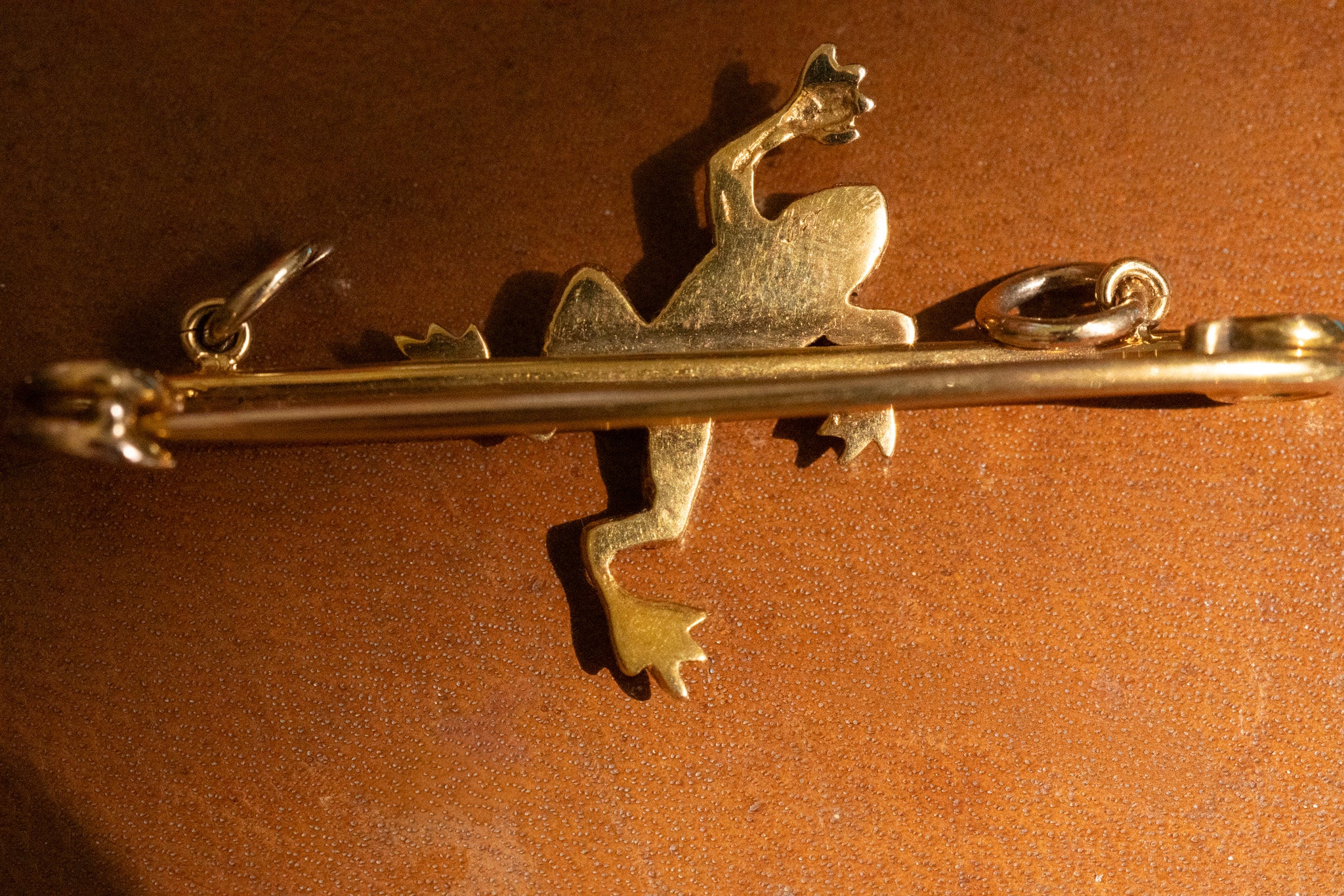 Antique 15ct Gold Frog Bar Brooches with Emerald Eyes - Sold Individually