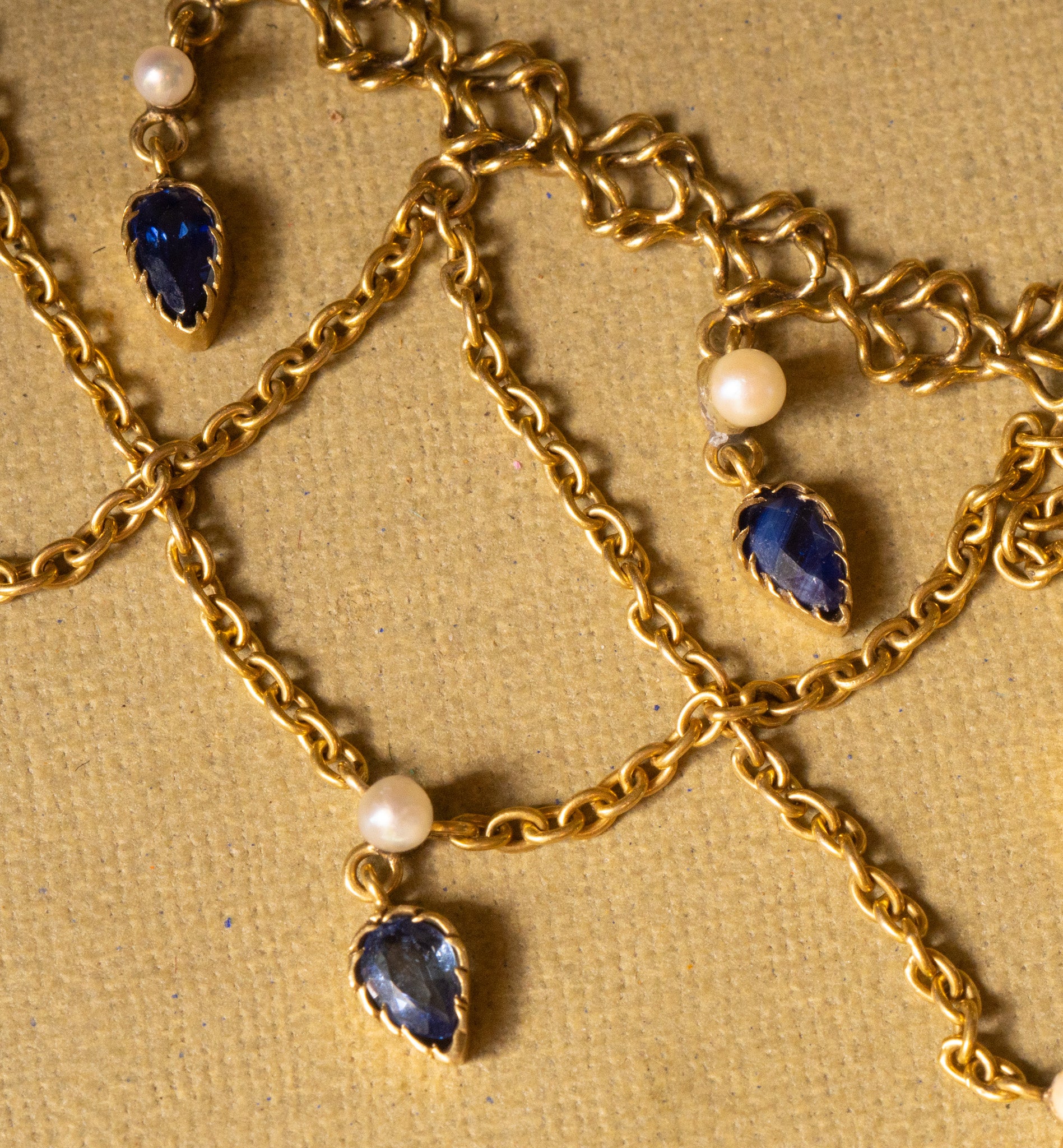 French Belle Époque festoon swag necklace in 18ct gold with Sapphires and Pearls