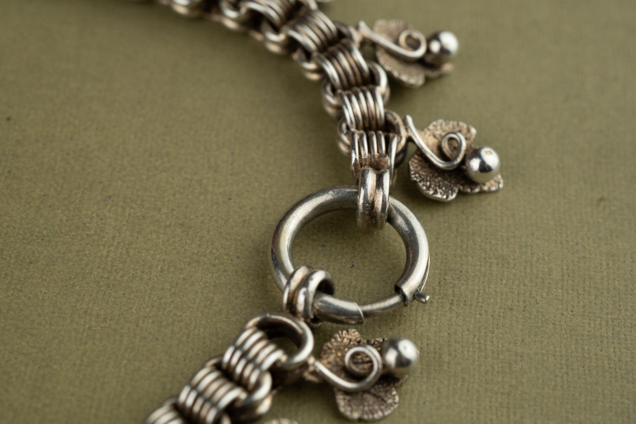 VICTORIAN SILVER BERRY DROP COLLAR NECKLACE - RIBBED BELCHER - 18.5 INCHES image 1