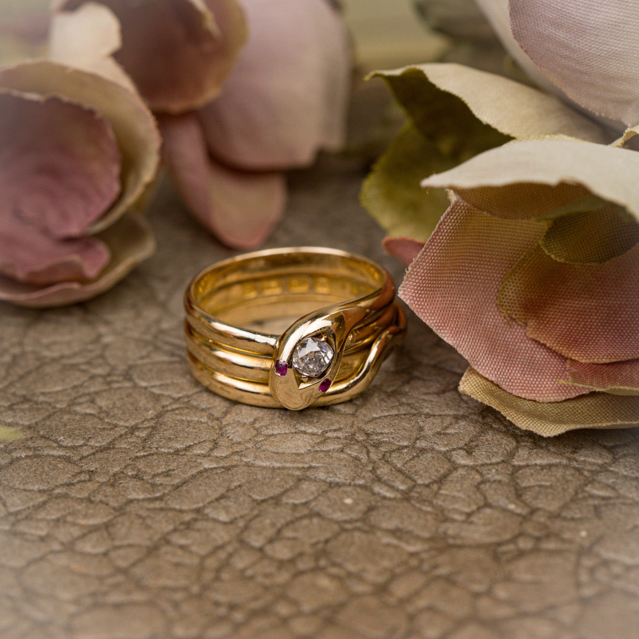 18CT MID CENTURY DIAMOND AND RUBY COILED SNAKE RING image 1